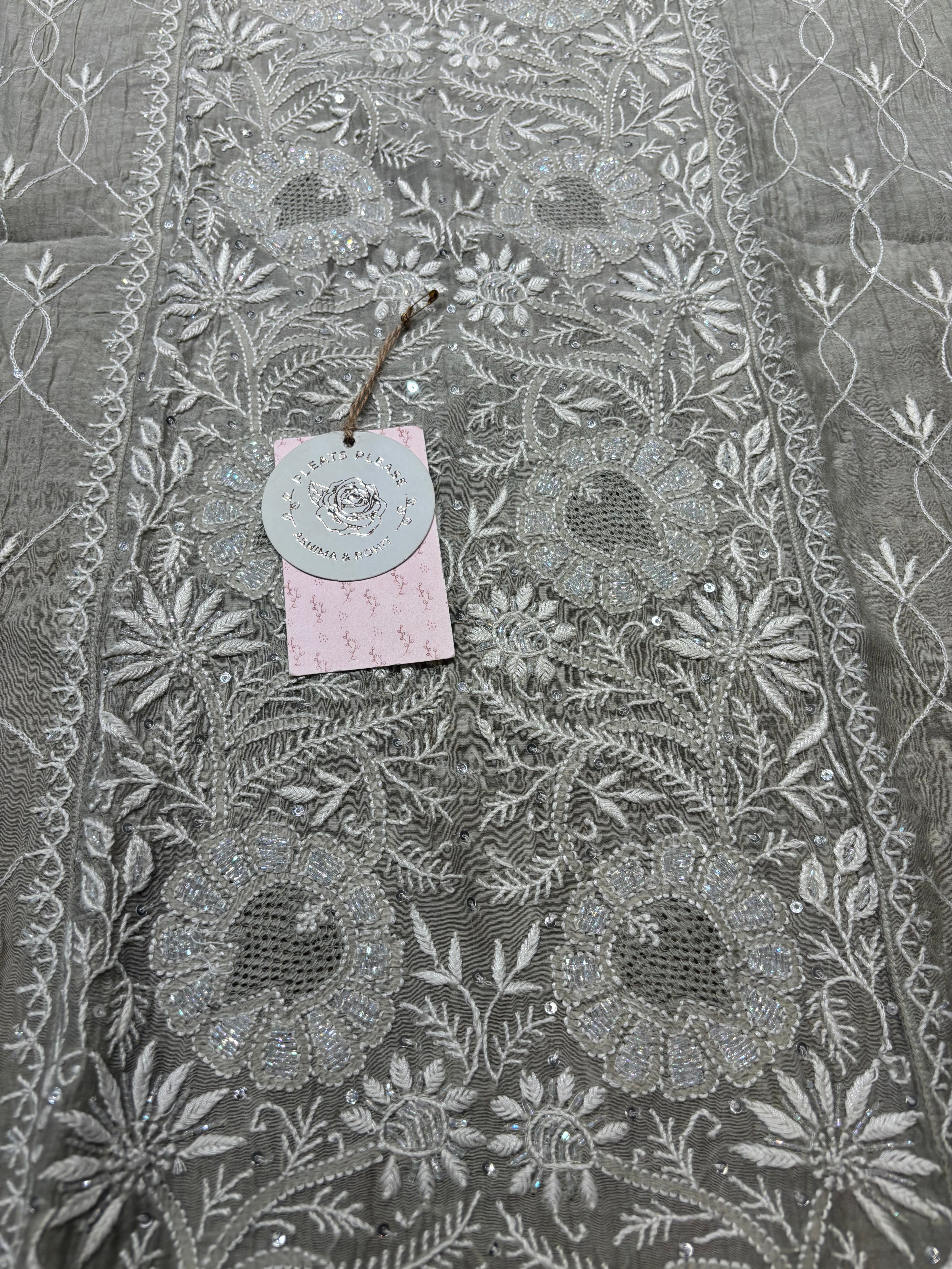 Ash chanderi Mul Chikankari Kurta and Dupatta set