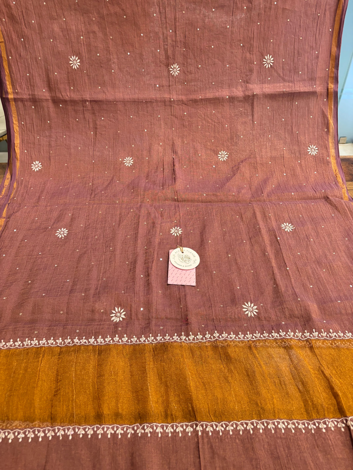 Mauve-Brown Tissue Chikankari Kurta & Dupatta