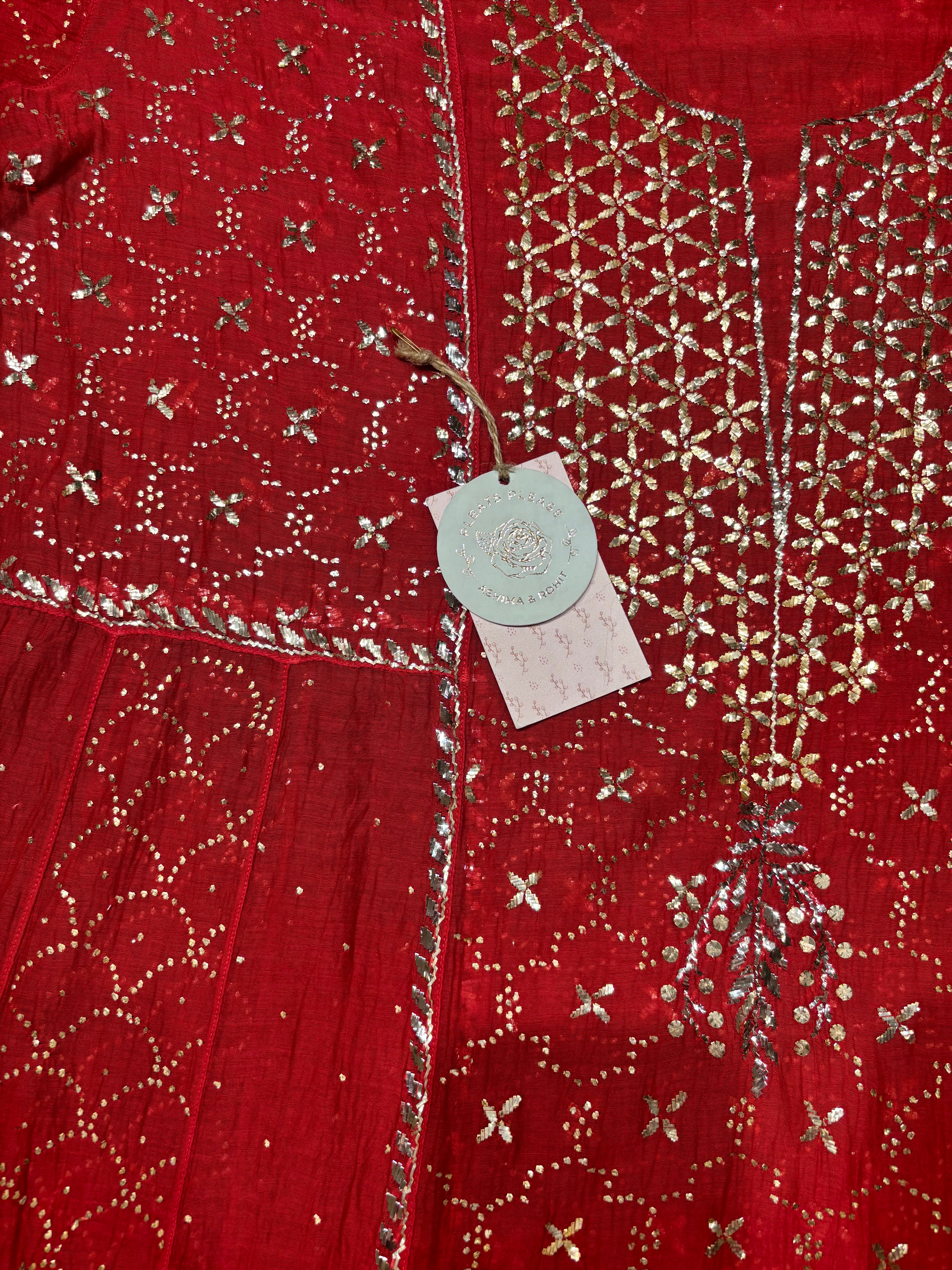 Red Chanderi Mul Mukaish Anarkali and Dupatta set