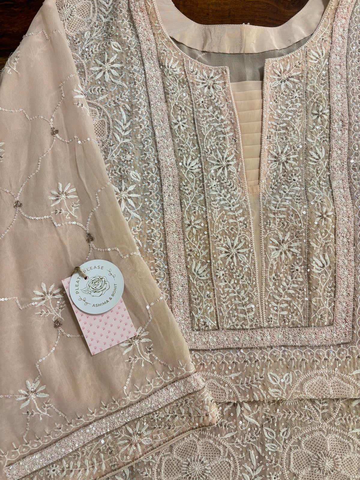 Pastel Peach Pure & Premium Georgette Chikankari Kurta & Dupatta