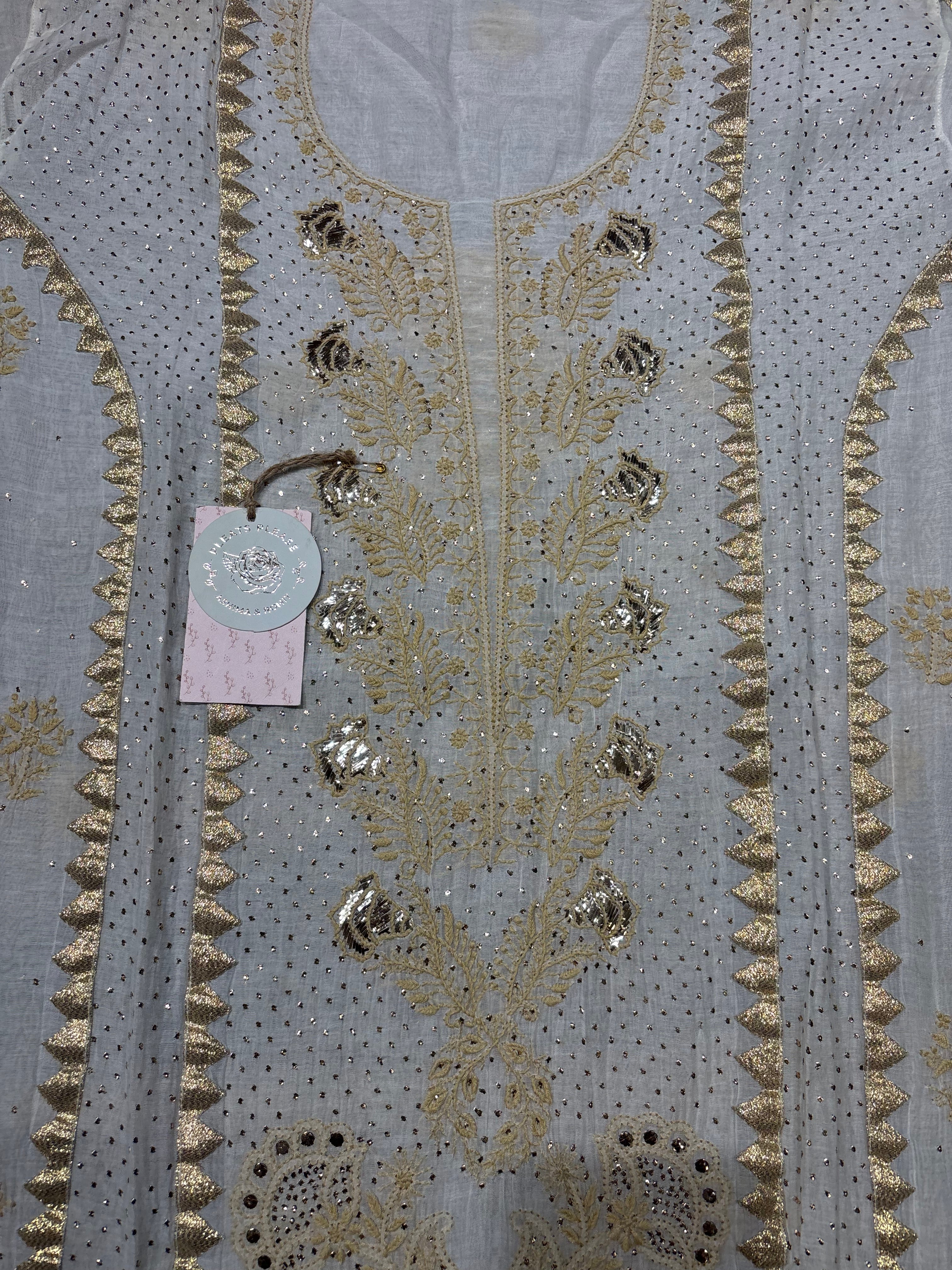 Dyeable Chanderi Mul Chikankari And Mukaish Kurta and Dupatta set