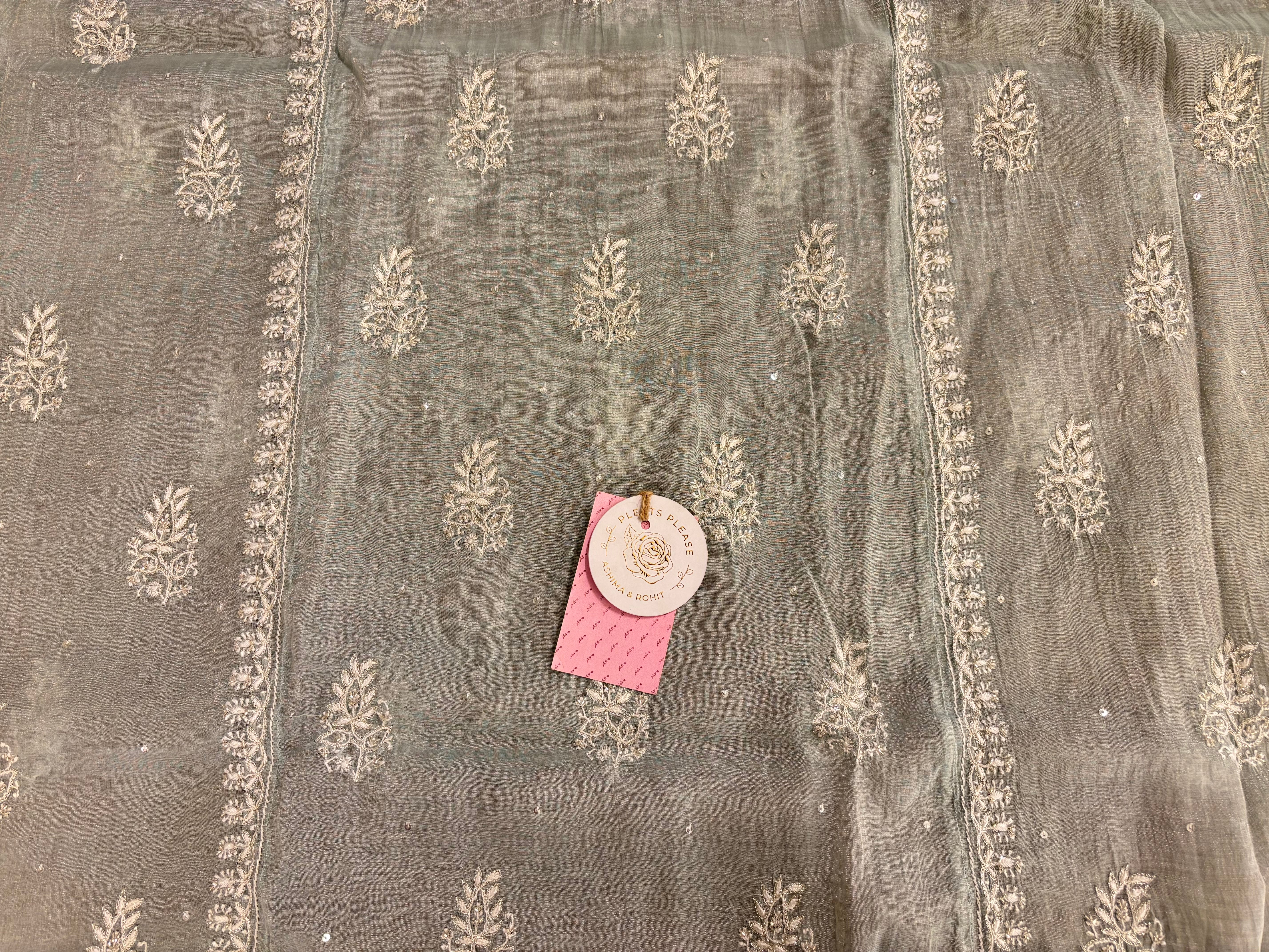 Pastel Sage Green Pure & Premium Tissue Chikankari Kurta & Dupatta