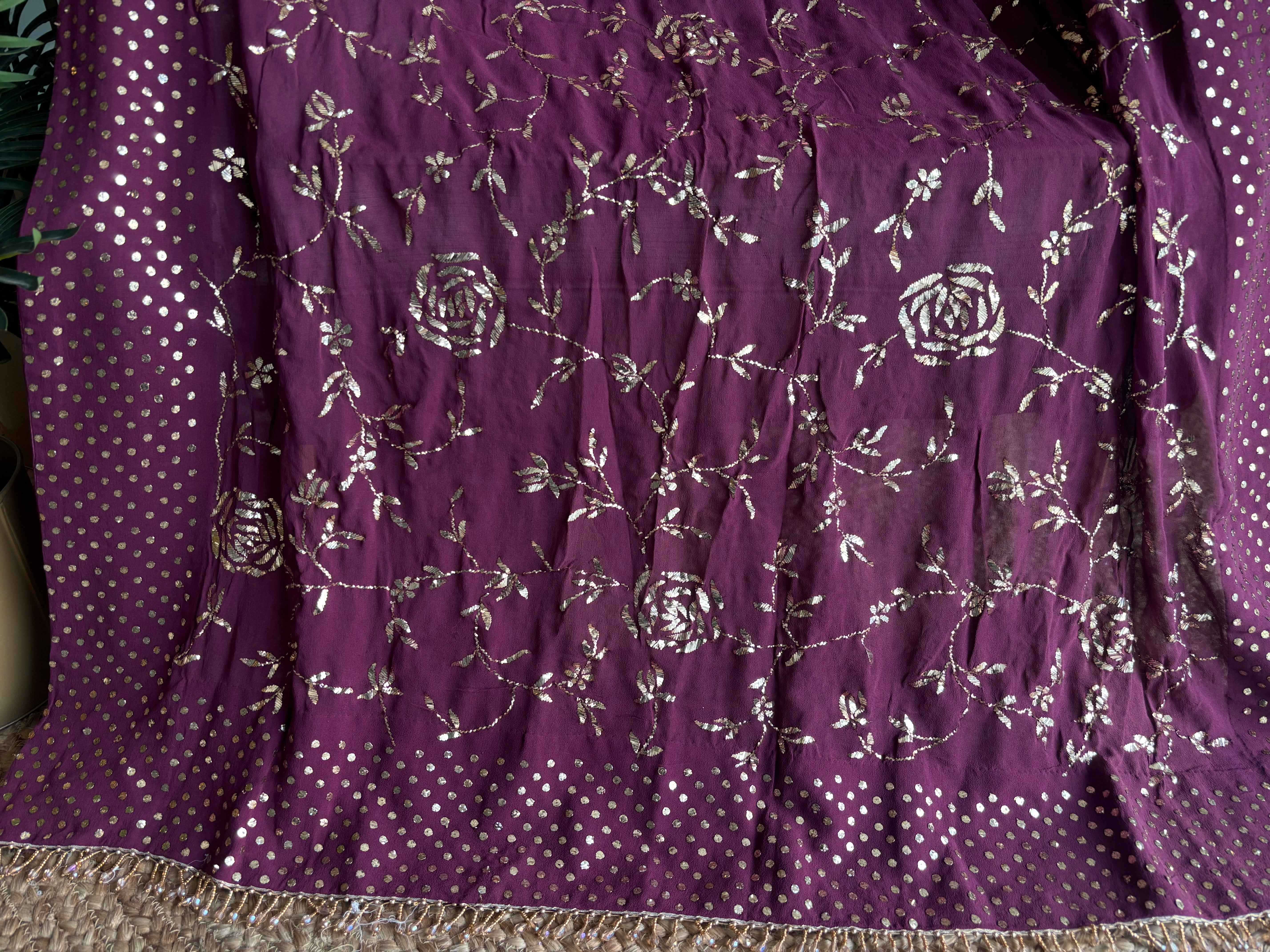 Wine Mukaish Pure And Premium Georgette Dupatta - Pleats PleaseChikankari