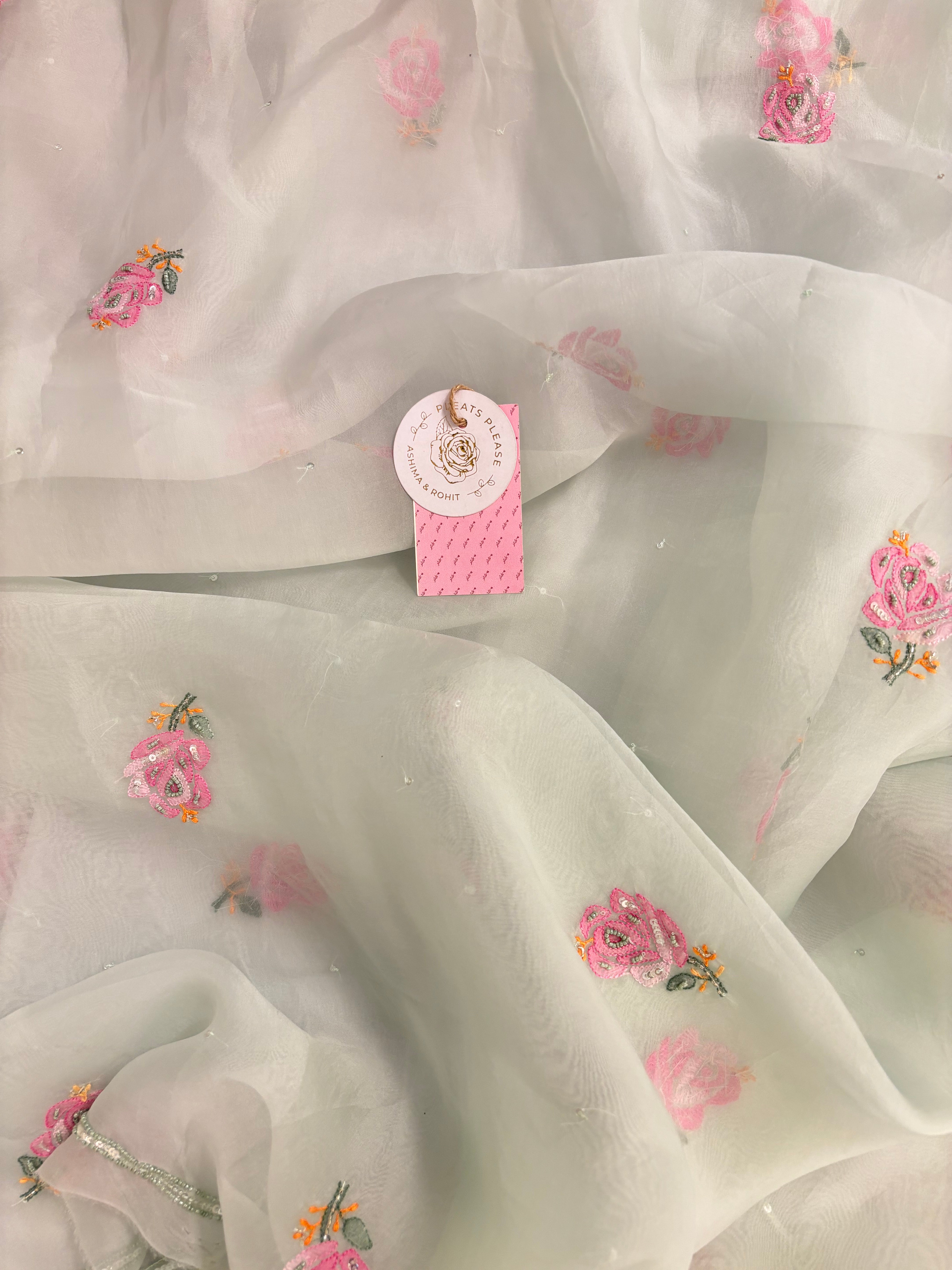 Ice Green Pure Organza Chikankari Kurta & Dupatta