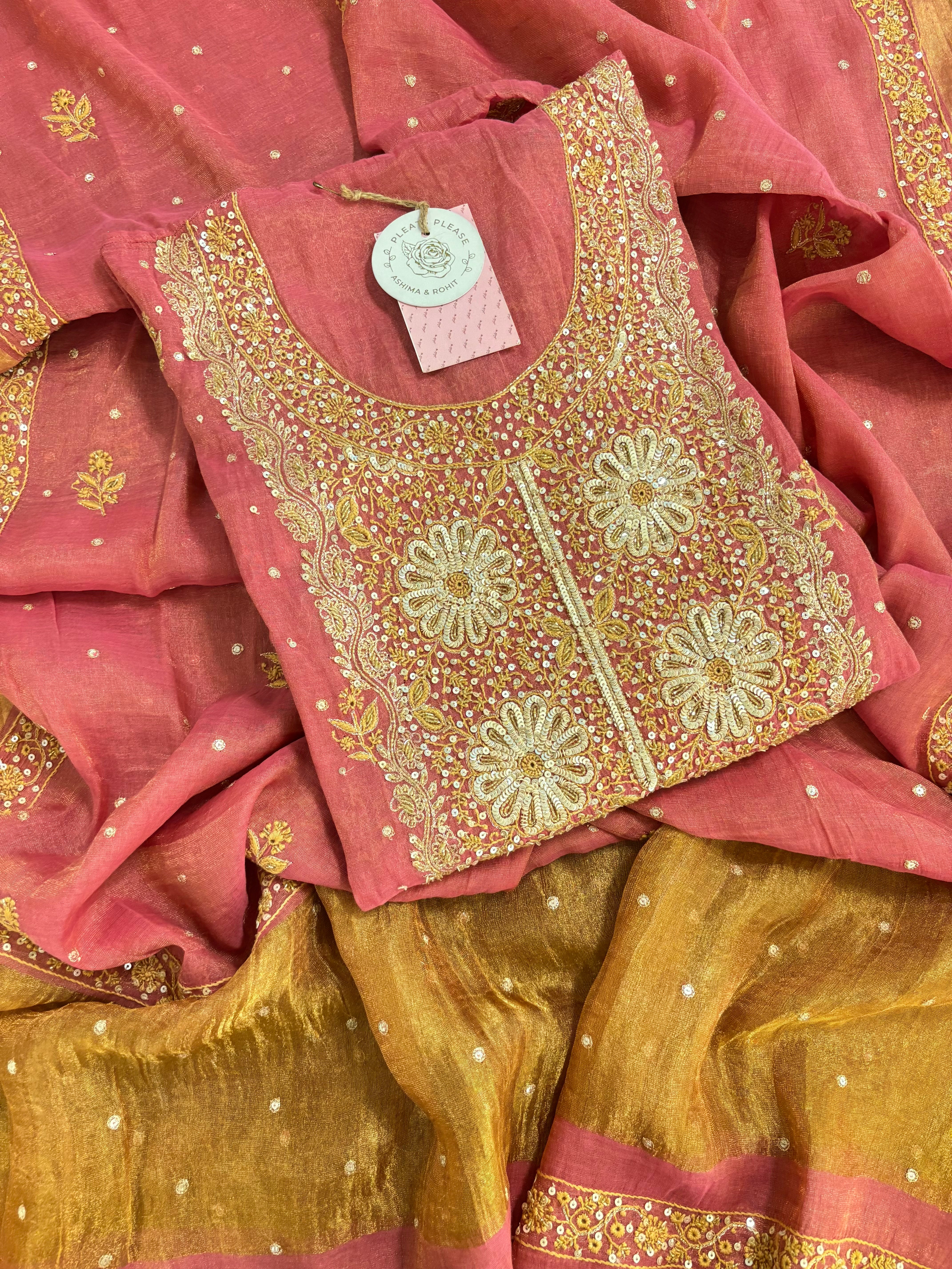 Rose Pink Pure & Premium Tissue Chikankari Kurta & Dupatta