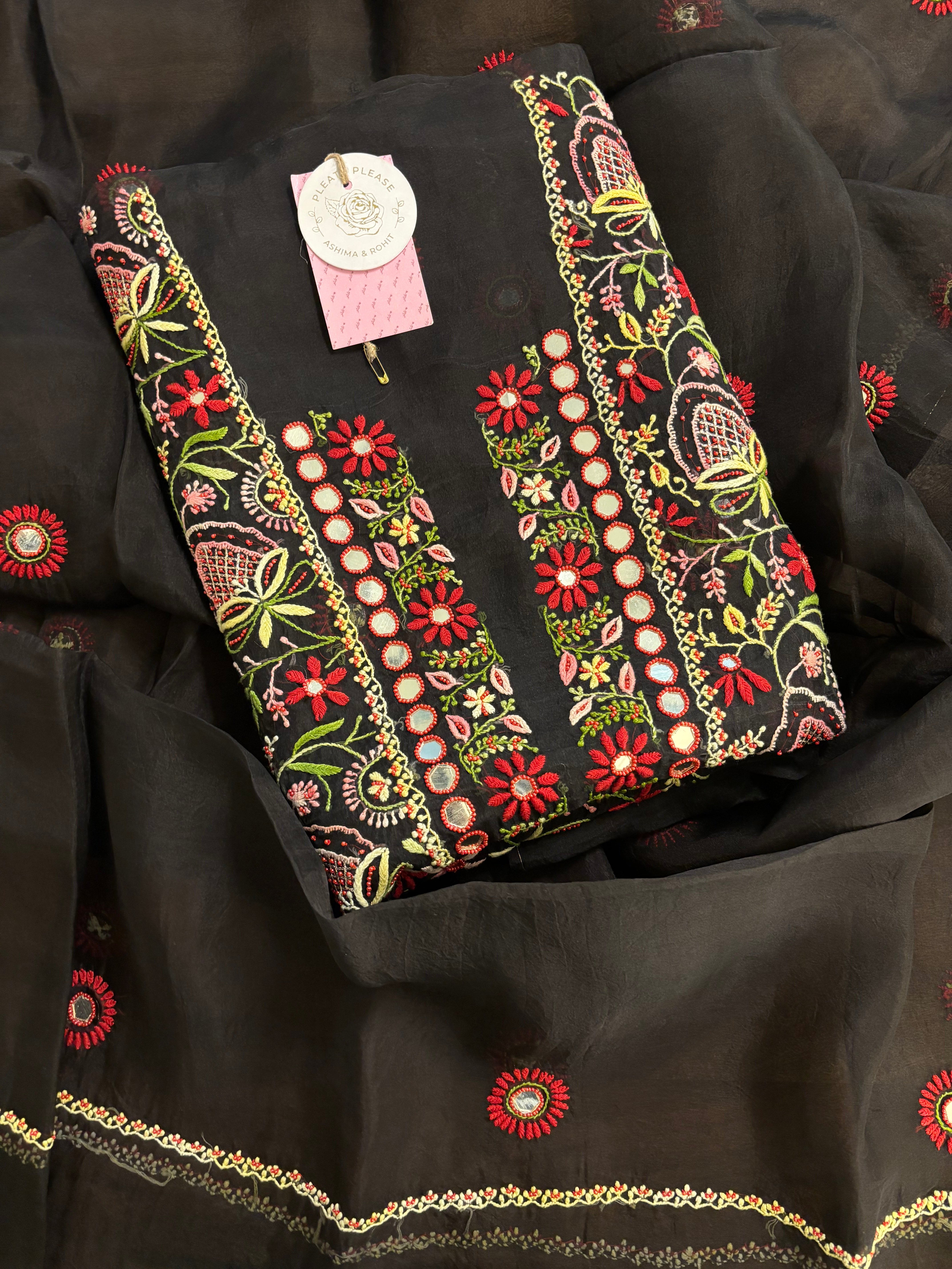 Black Organza Silk Chikankari Kurta & Dupatta