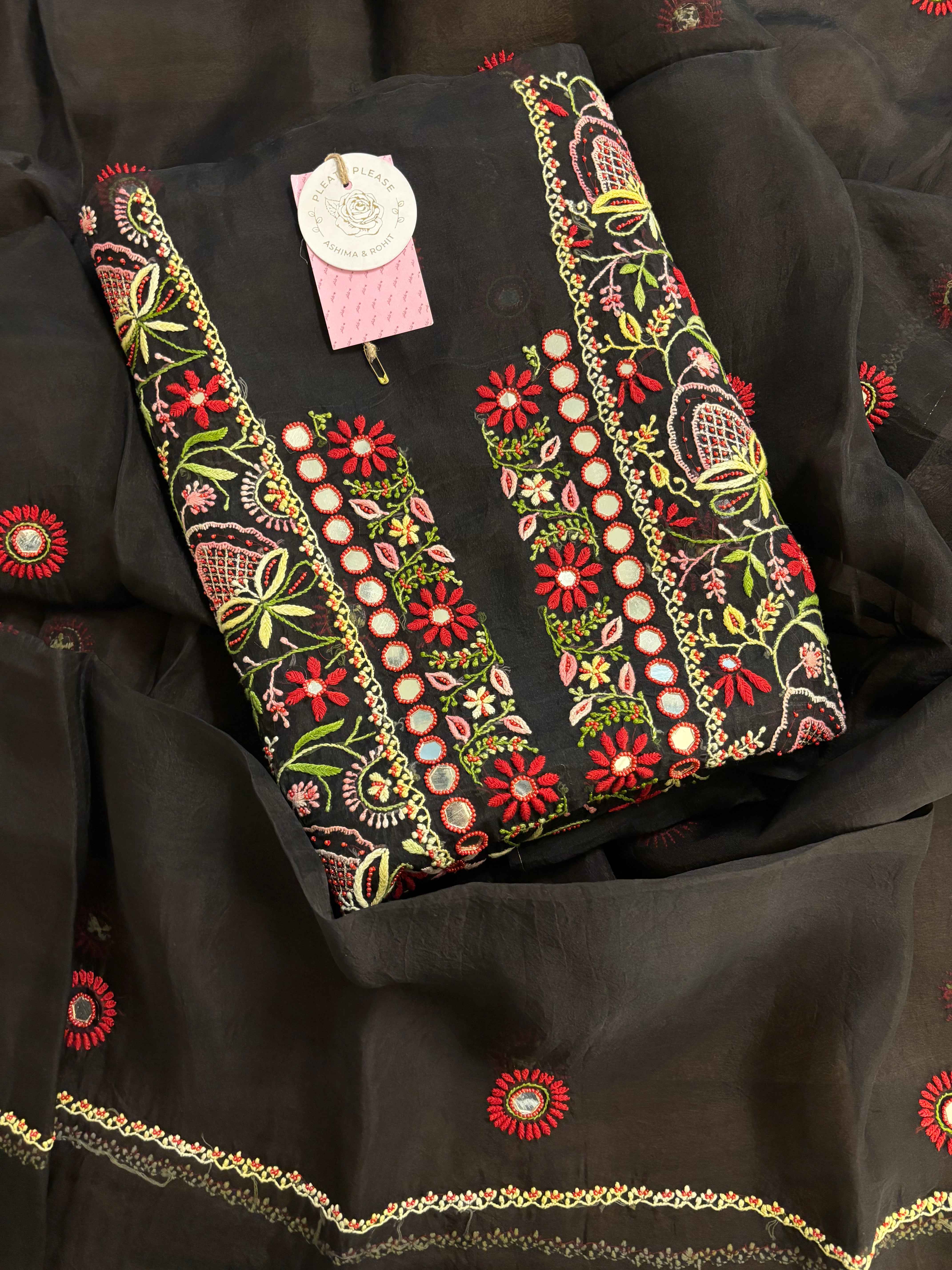Black Organza Silk Chikankari Kurta & Dupatta