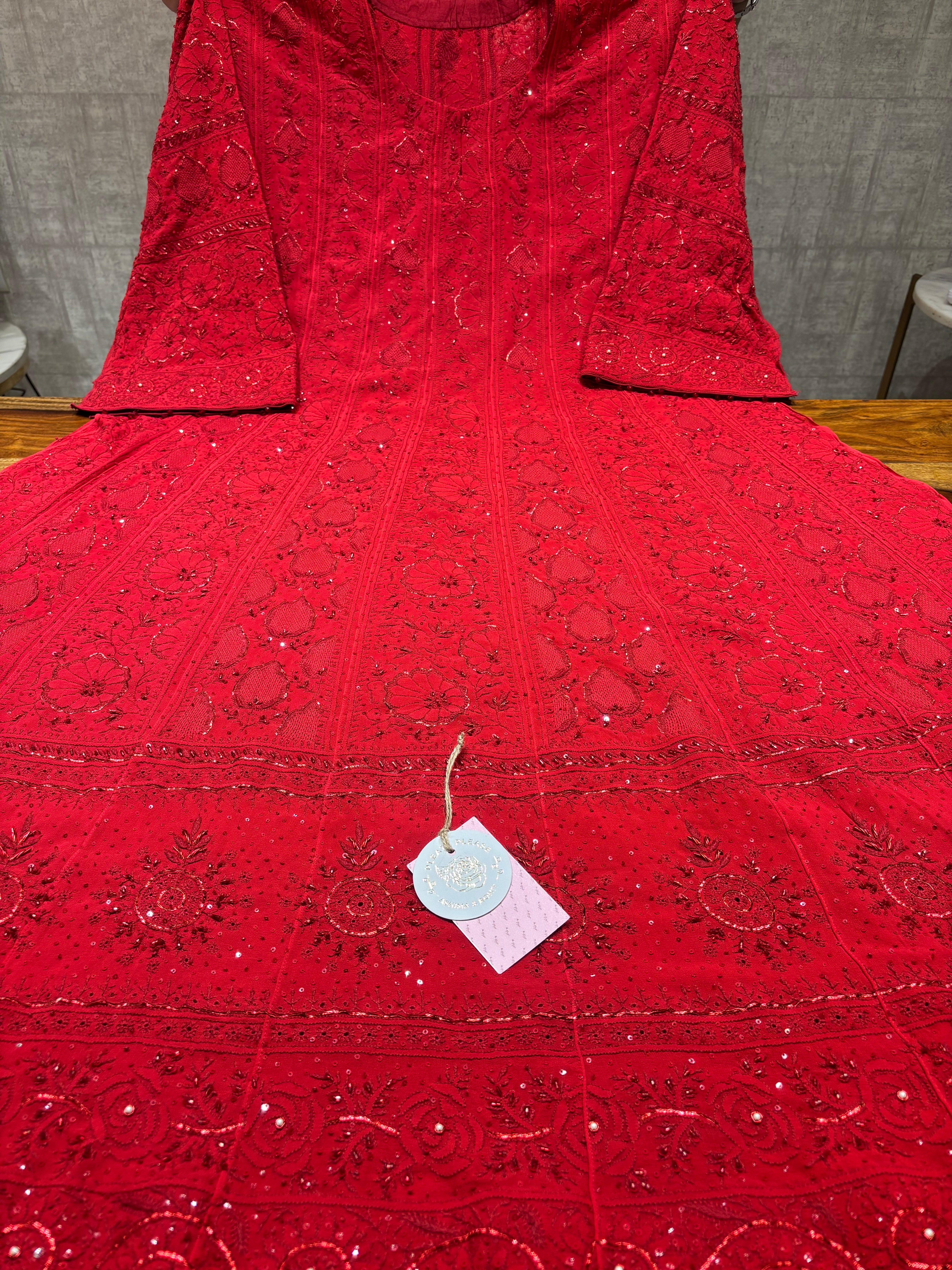 Red Pure & Premium Georgette Chikankari Anarkali & Dupatta Set