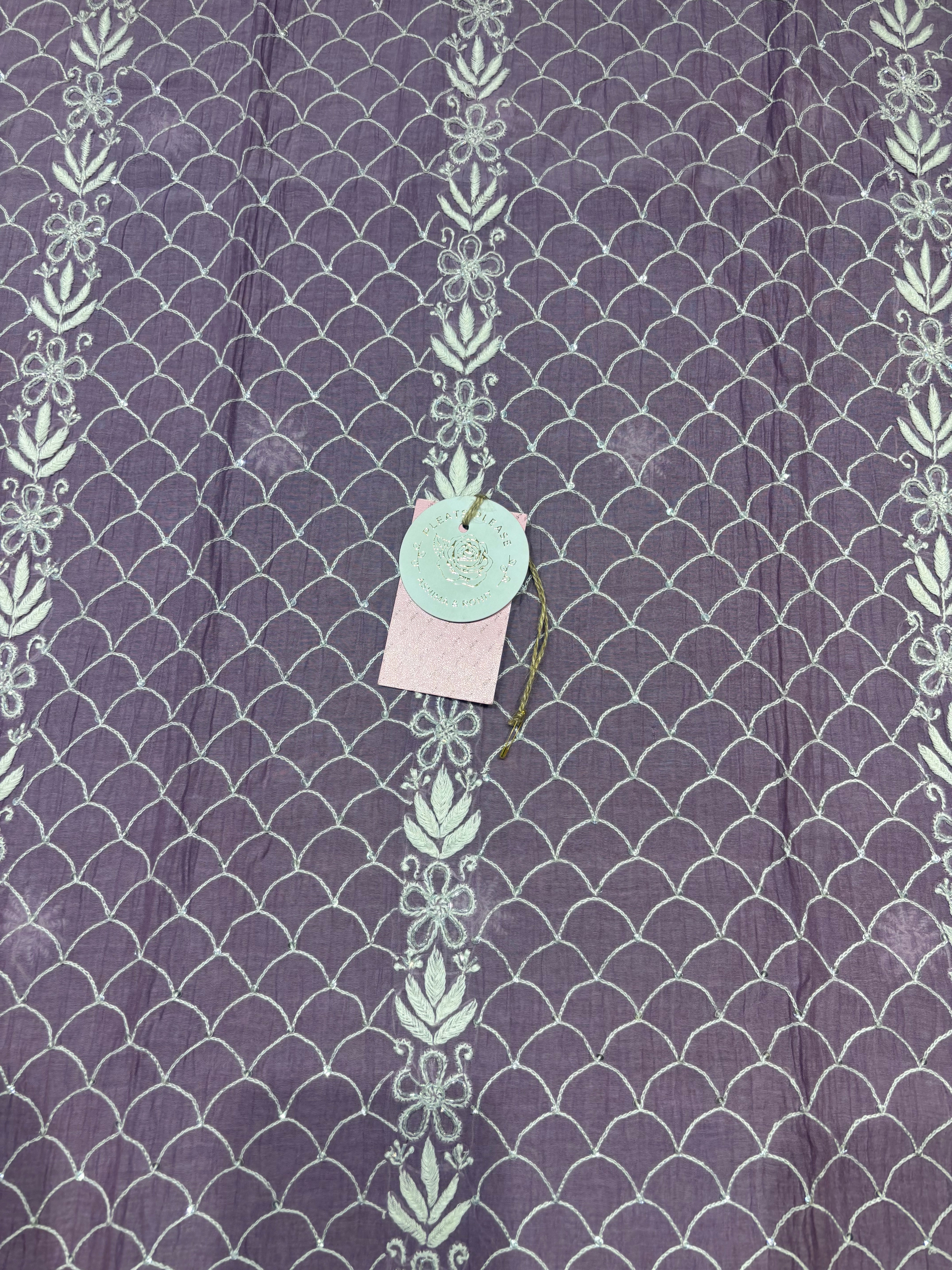 Lilac Chanderi Mul Chikankari Kurta & Dupatta Set