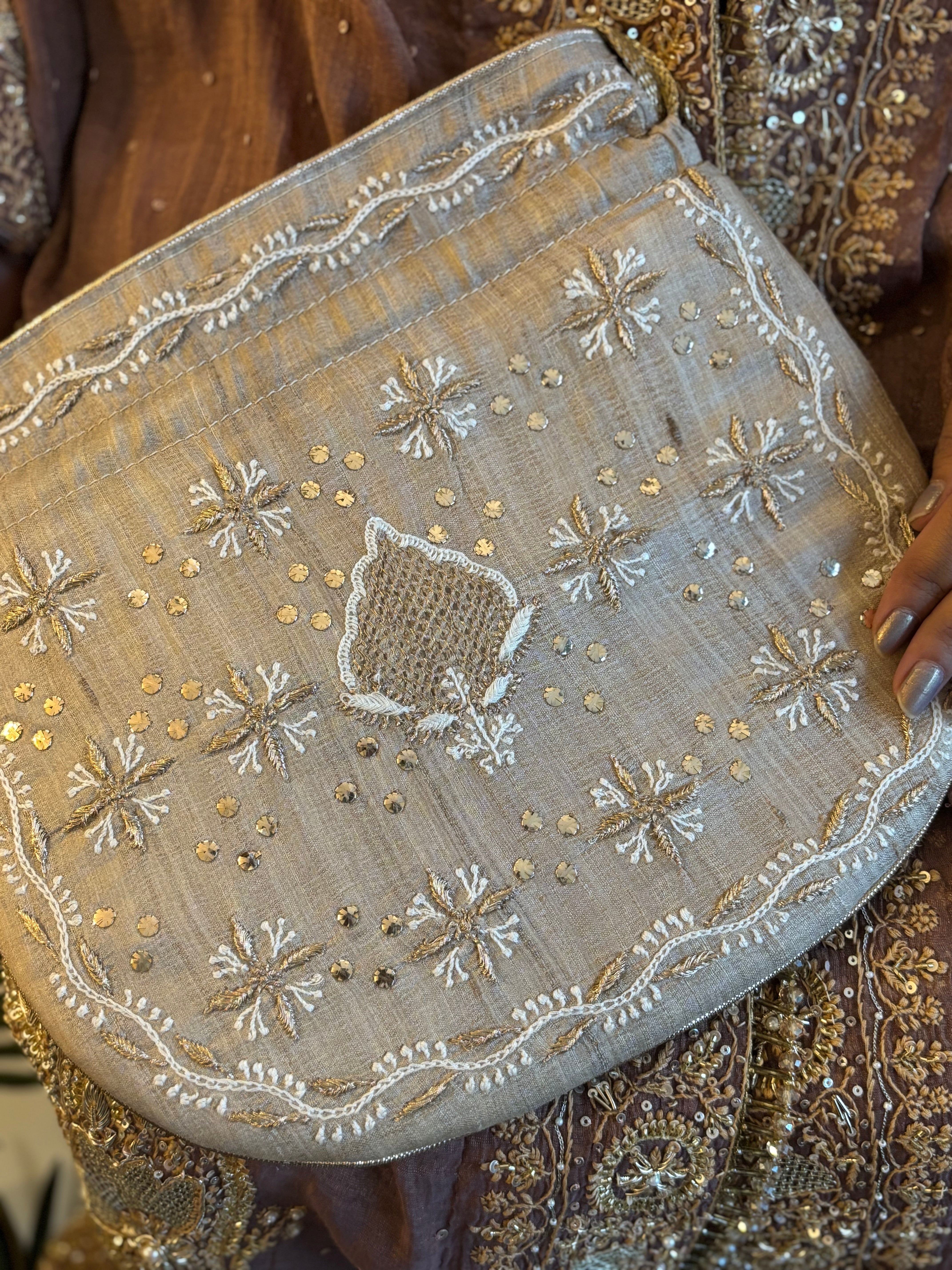 Beige Chikankari Batua