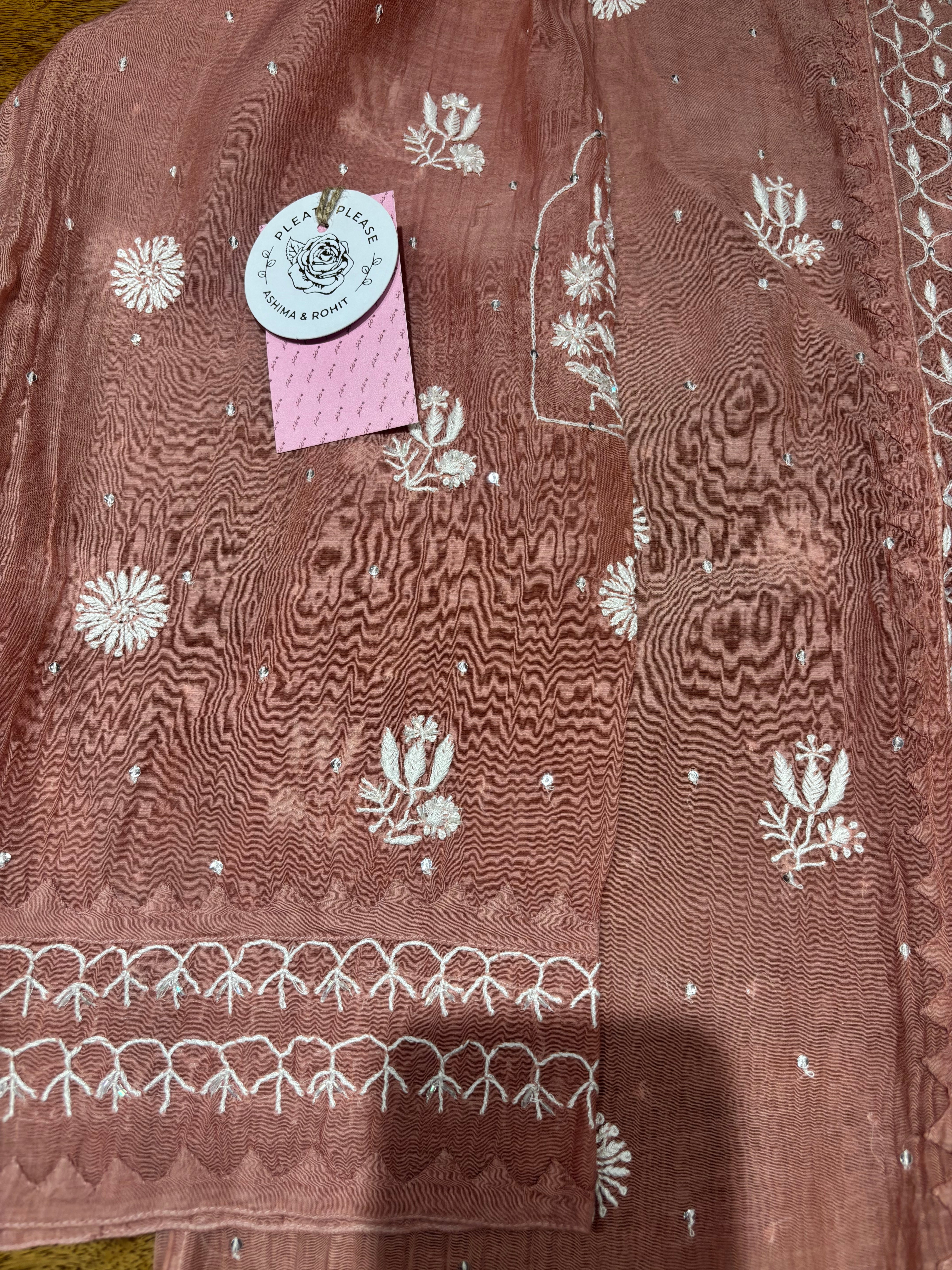 Rosegold Chanderi Mul Chikankari Kurta & Dupatta Set