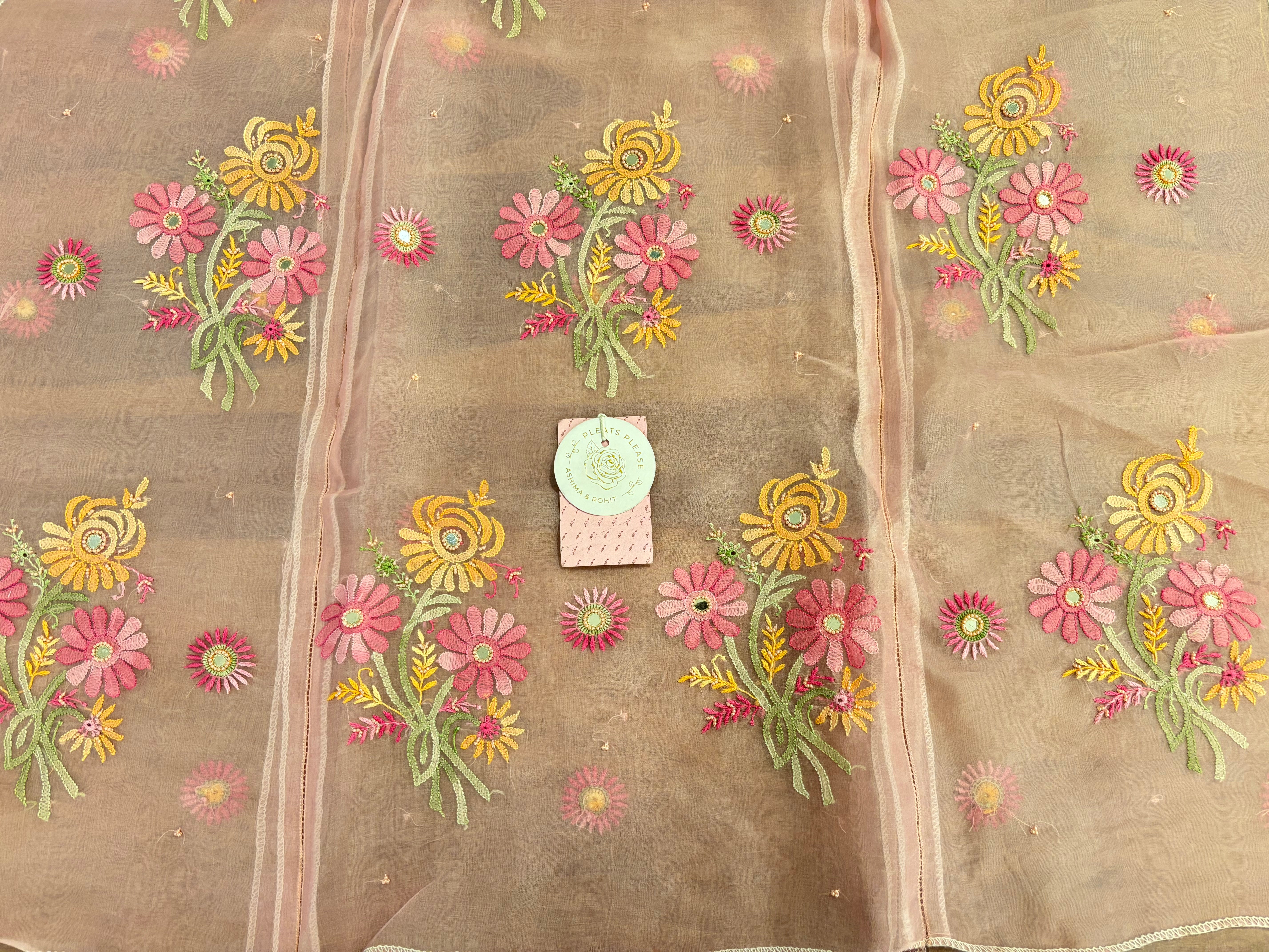 Petal-Blush Pure Organza Chikankari Kurta & Dupatta