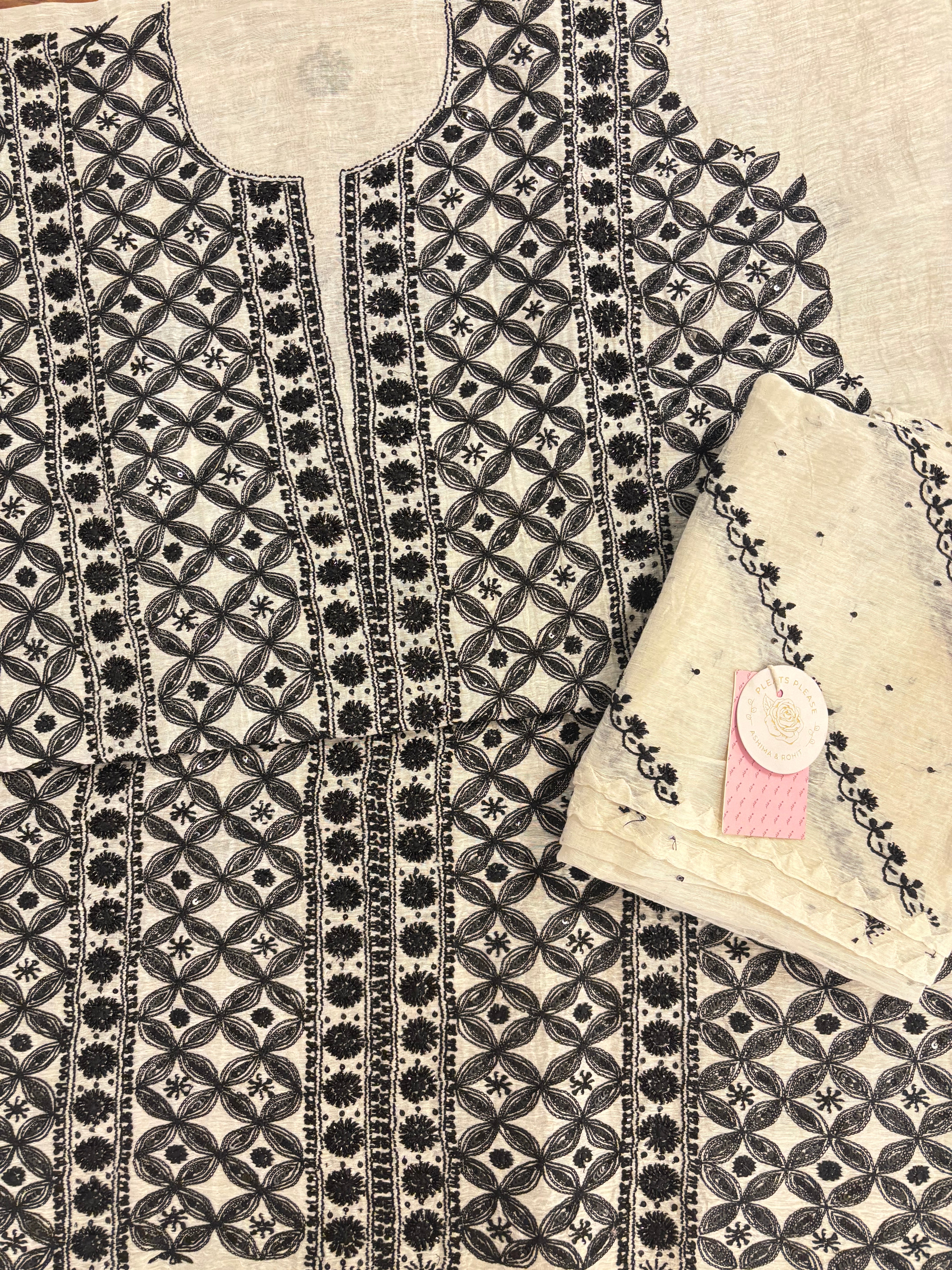 Dyeable Linen Silk Chikankari Kurta & Dupatta