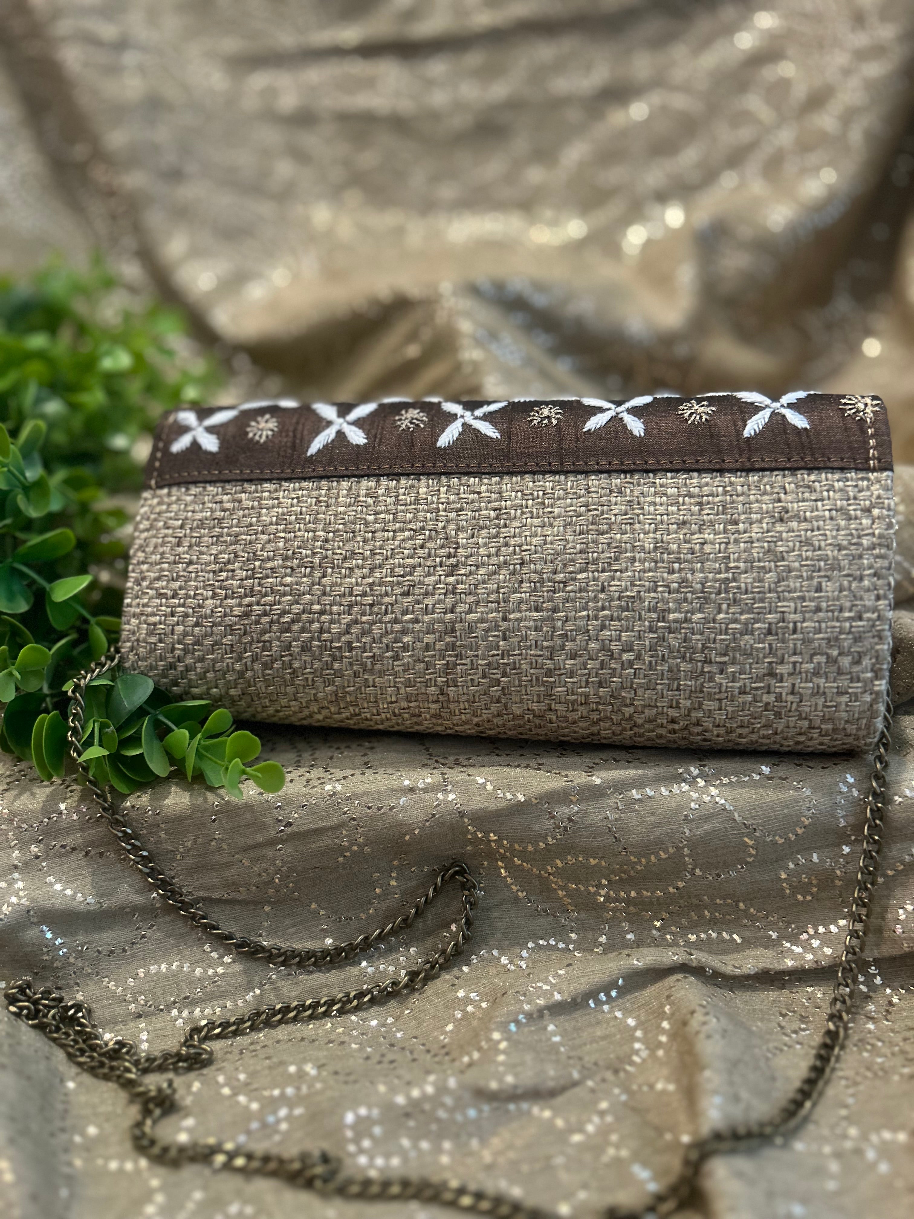 Brown Chikankari Jute Bag