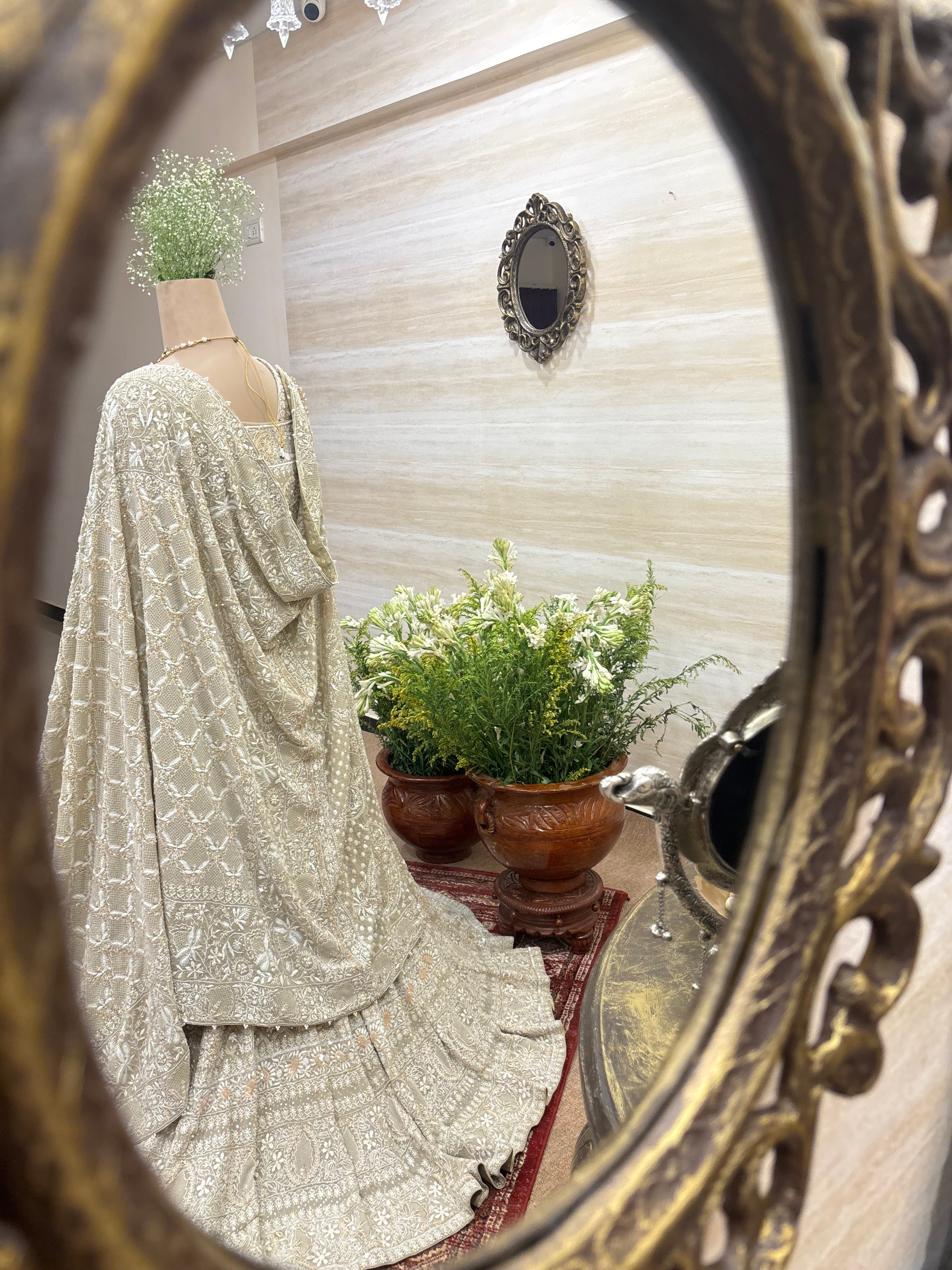 Brown Pure & Premium Georgette Chikankari Lehenga Set