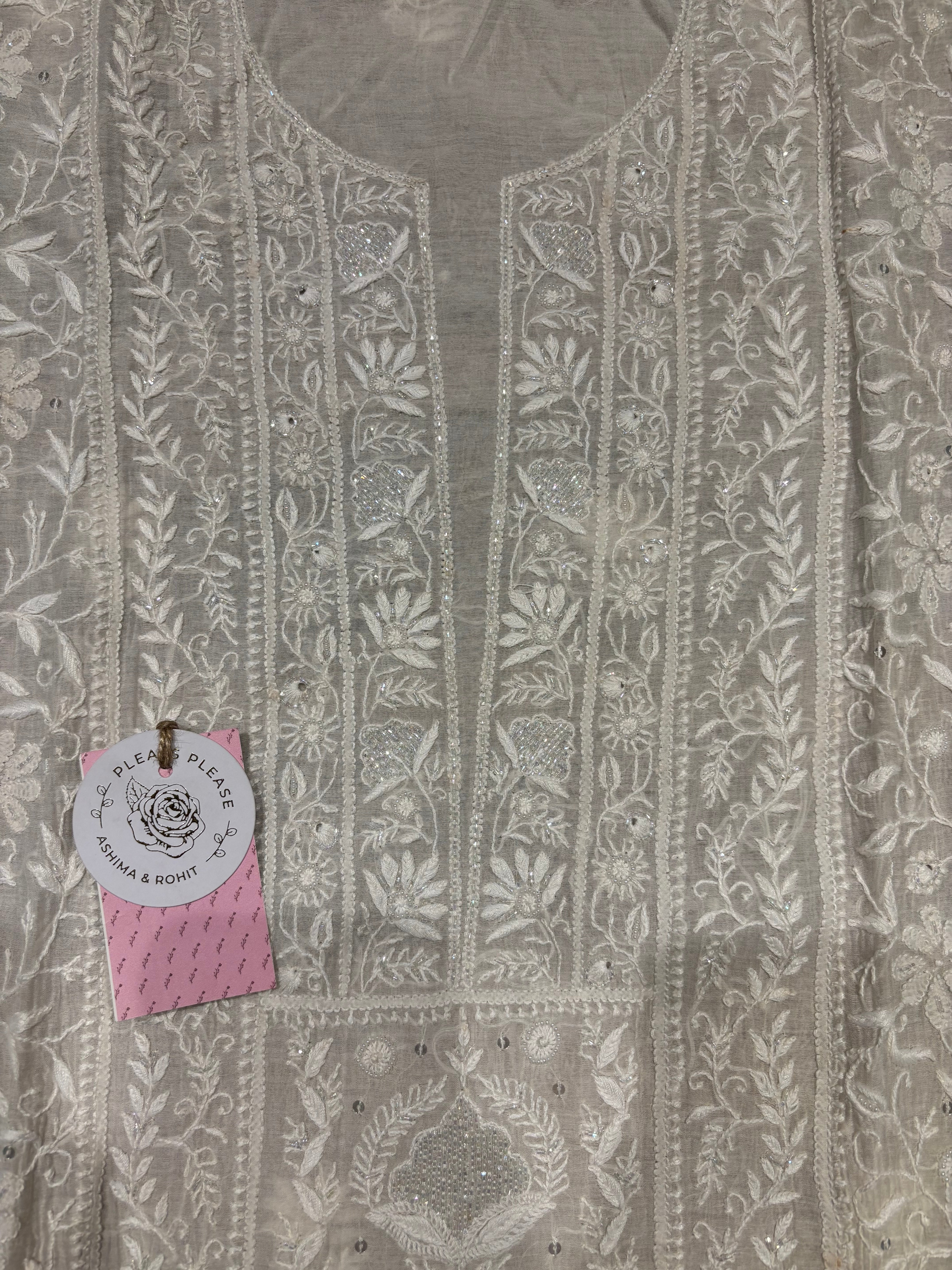 Dyeable Chanderi Mul Chikankari Kurta and Dupatta Set