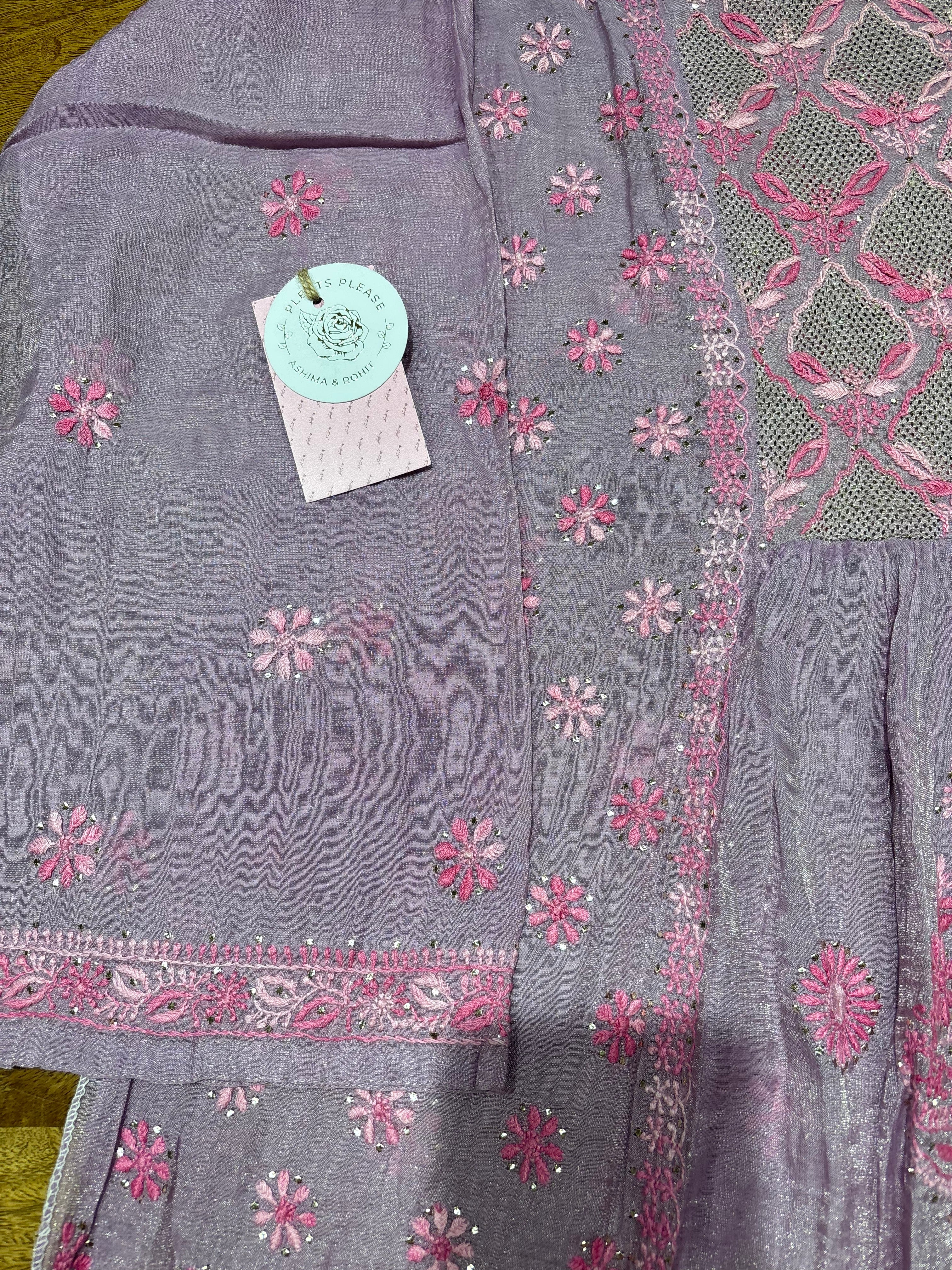 Lilac Pure & Premium Tissue Chikankari Tunic Kurta & Dupatta Set