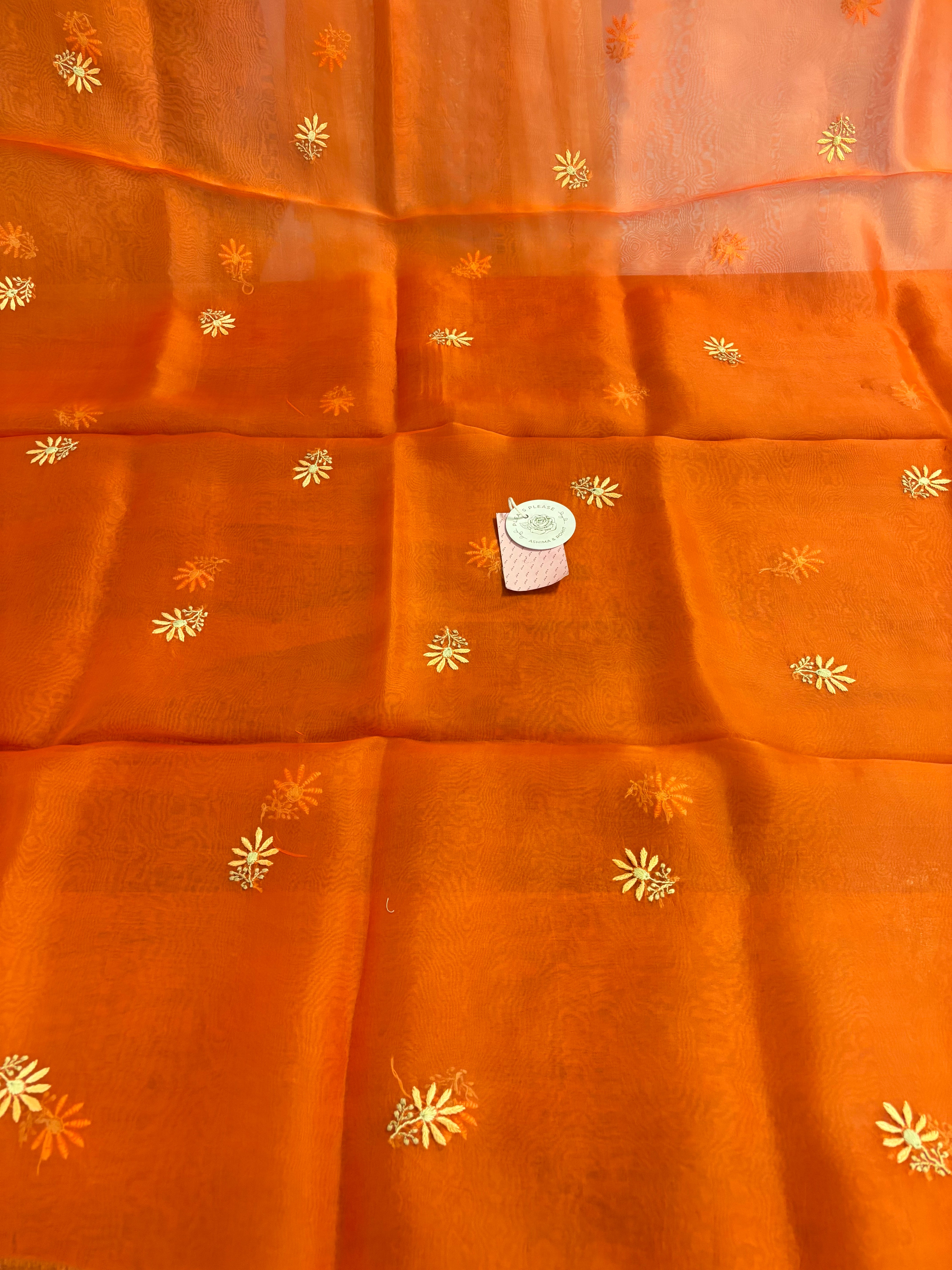 Burnt Orange Pure Organza Silk Chikankari Kurta & Dupatta