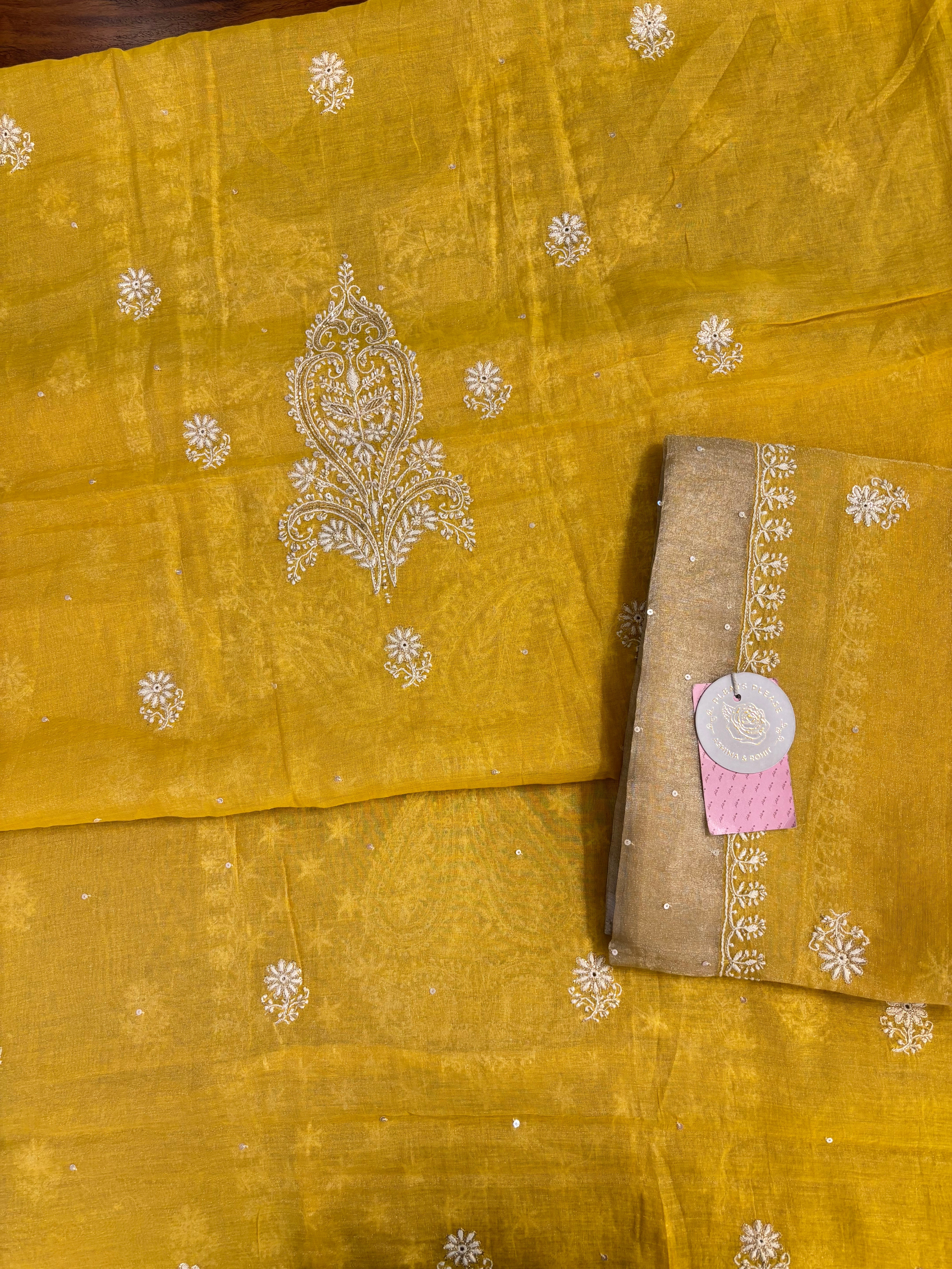 Yellow Pure & Premium Tissue Chikankari Kurta & Dupatta