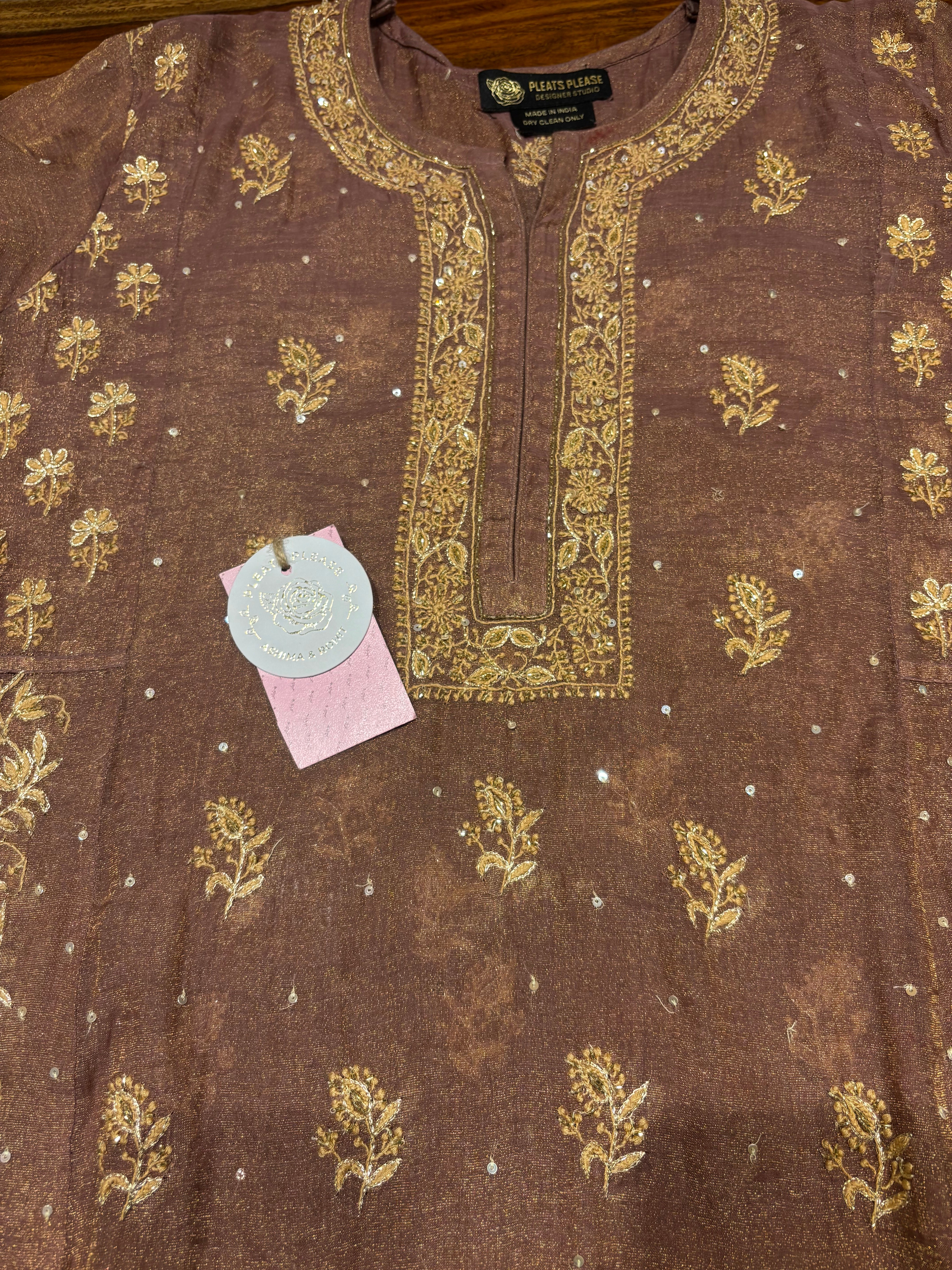 Garnet Pure & Premium Tissue A-Line Anarkali & Dupatta Set