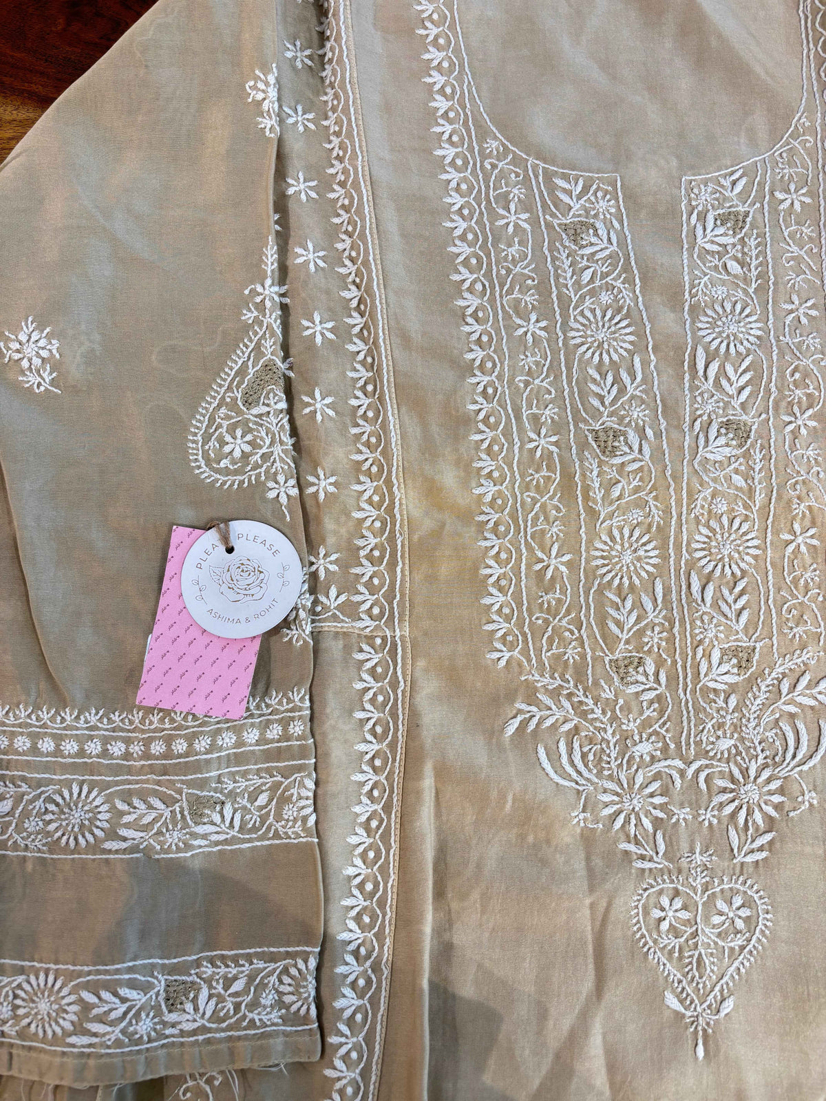 Coffee Chanderi Chikankari Anarkali & Dupatta
