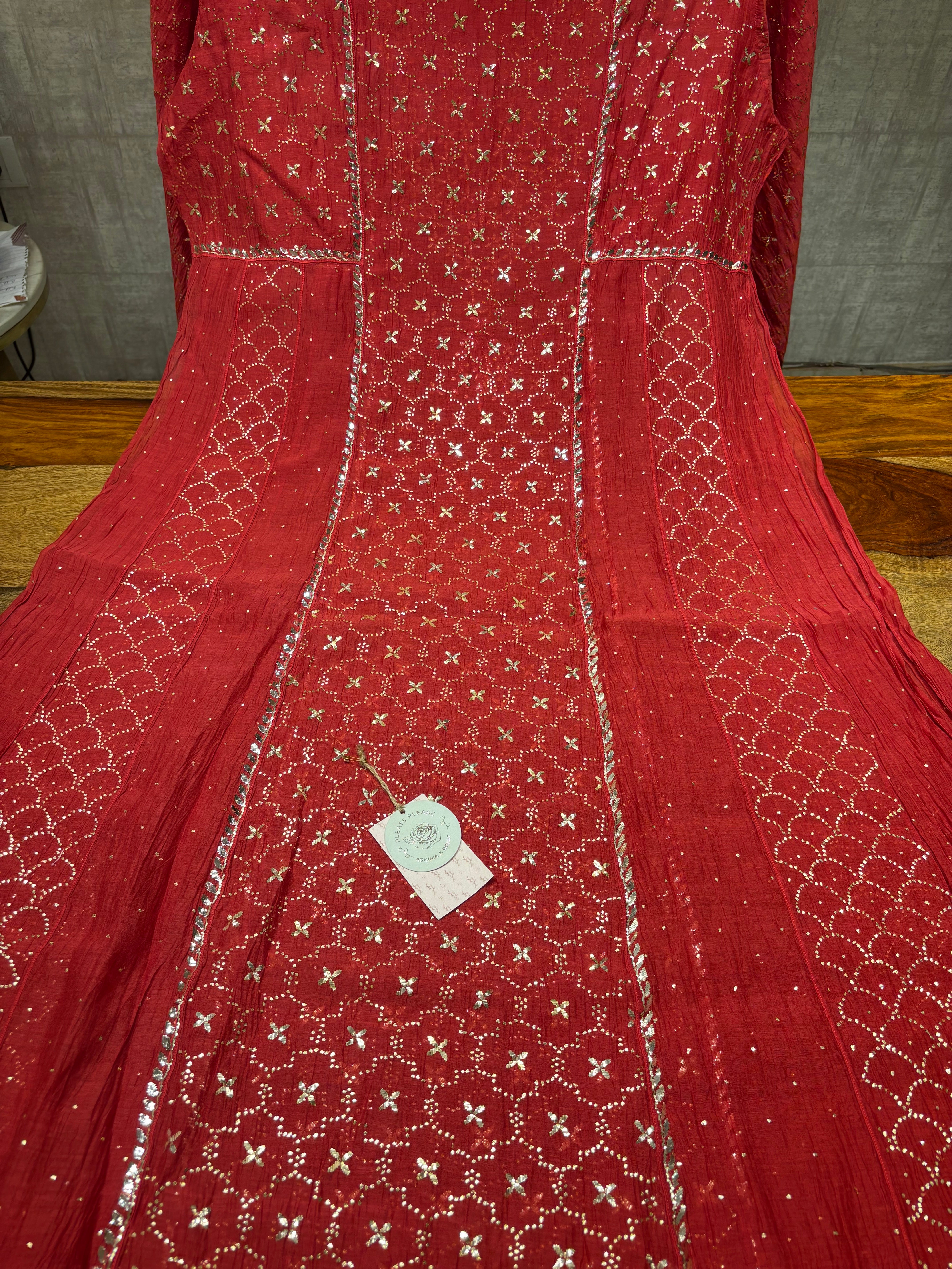 Red Chanderi Mul Mukaish Anarkali and Dupatta set
