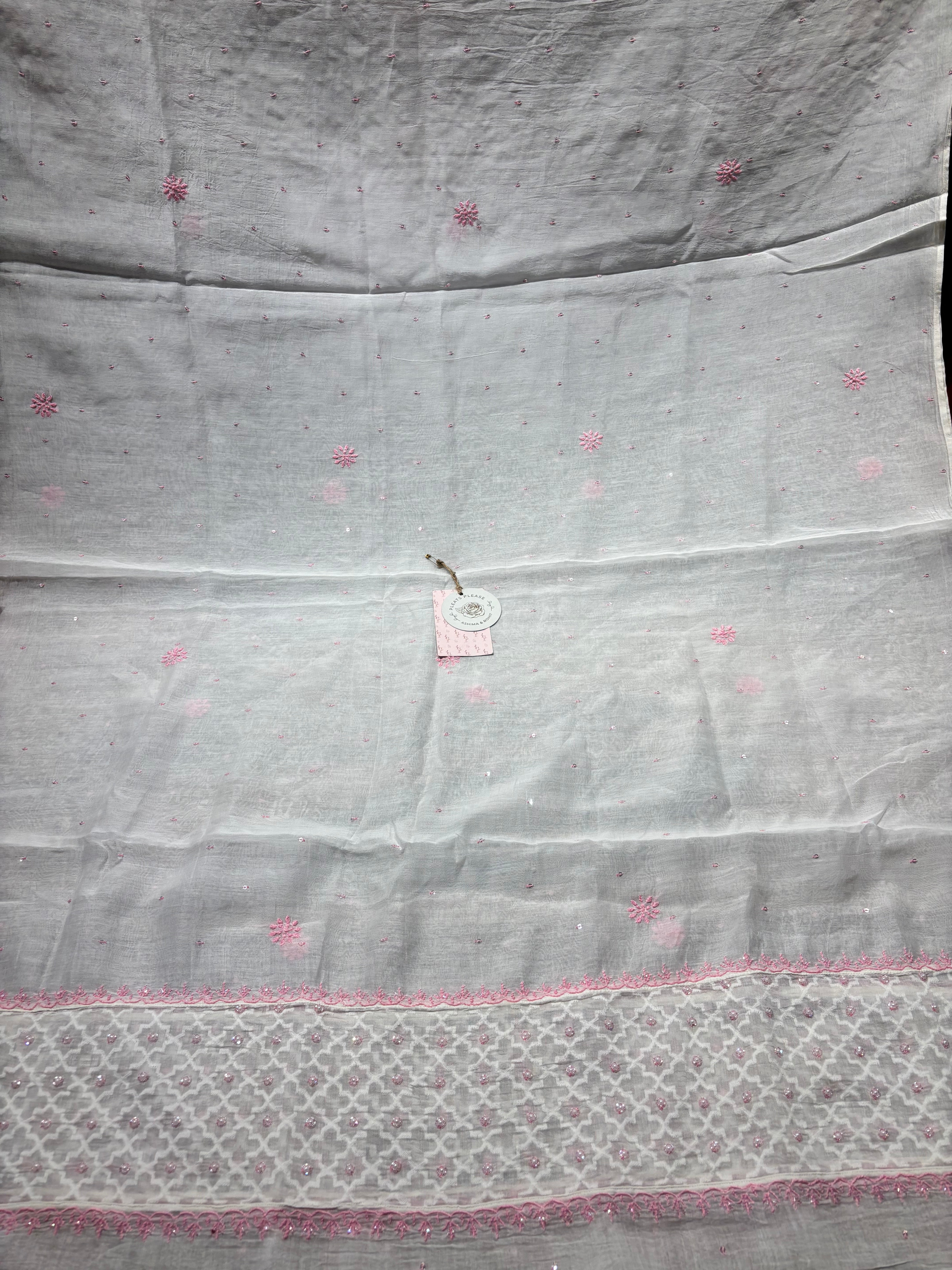 Dyeable Pure Chanderi Mul Chikankari Anarkali & Dupatta Set
