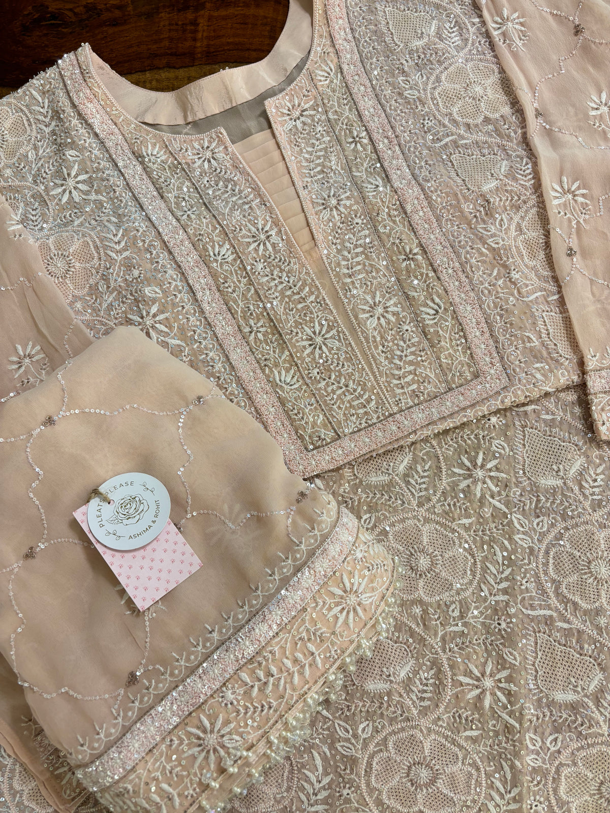 Pastel Peach Pure & Premium Georgette Chikankari Kurta & Dupatta