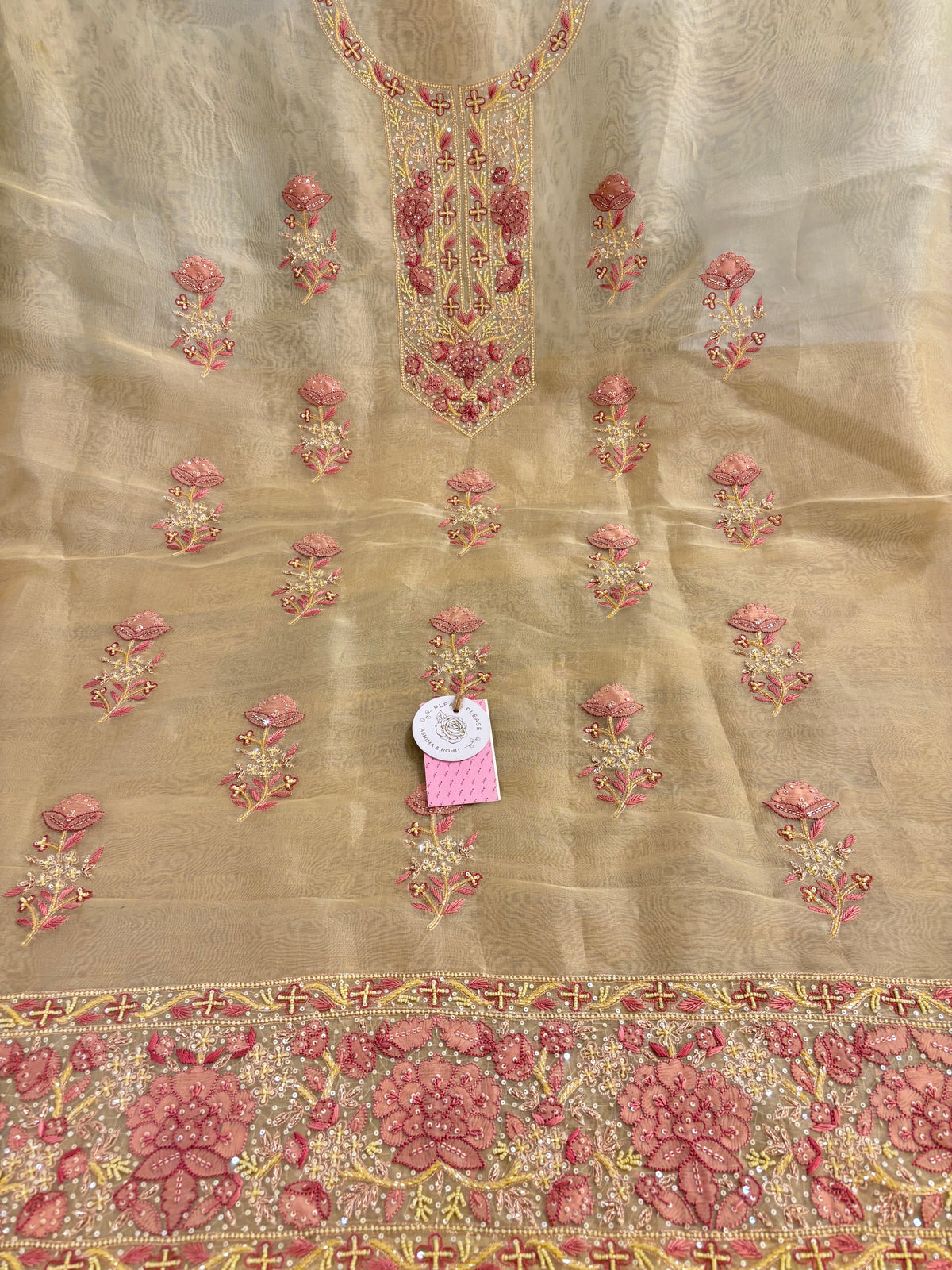 Butter Yellow Pure Organza Chikankari Kurta & Dupatta - Pleats PleaseChikankari