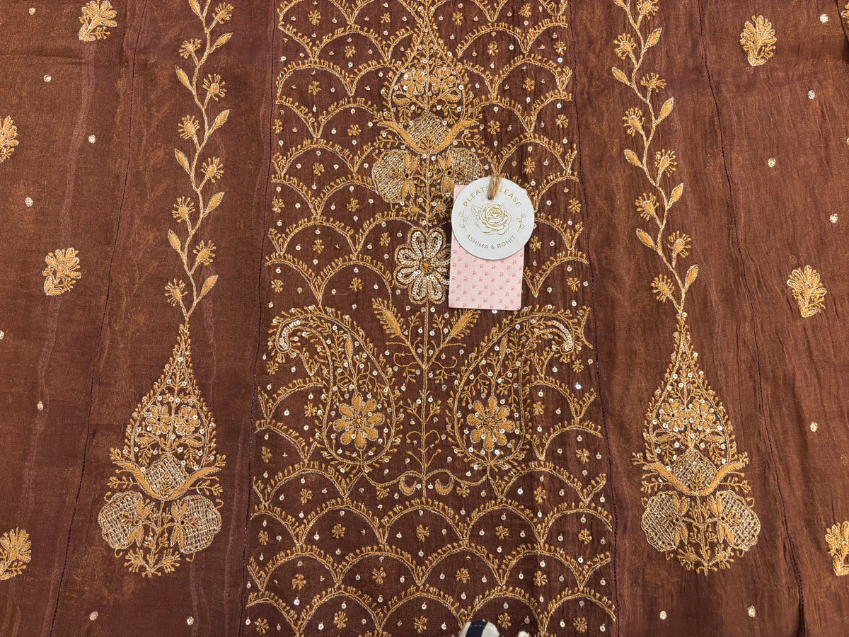 Walnut Brown Pure & Premium Tissue Chikankari Kurta & Dupatta