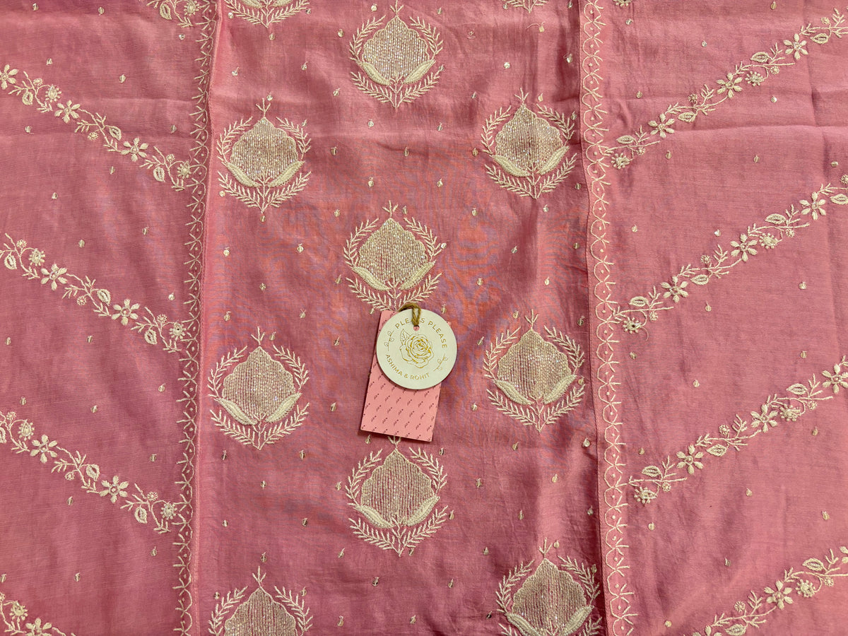 Pink Chanderi Chikankari Kurta & Dupatta