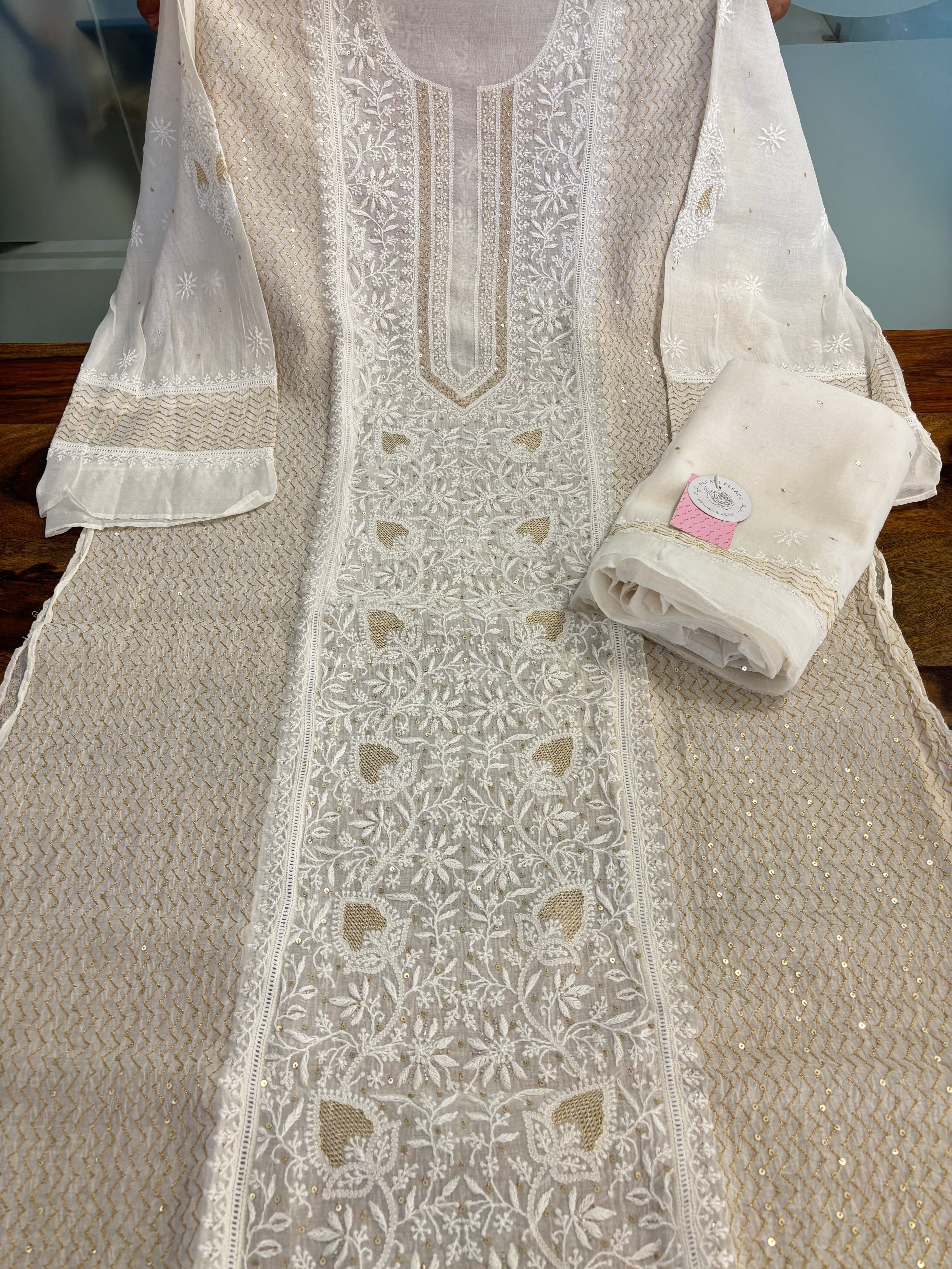 Dyeable Chanderi Mul Chikankari Kurta & Dupatta