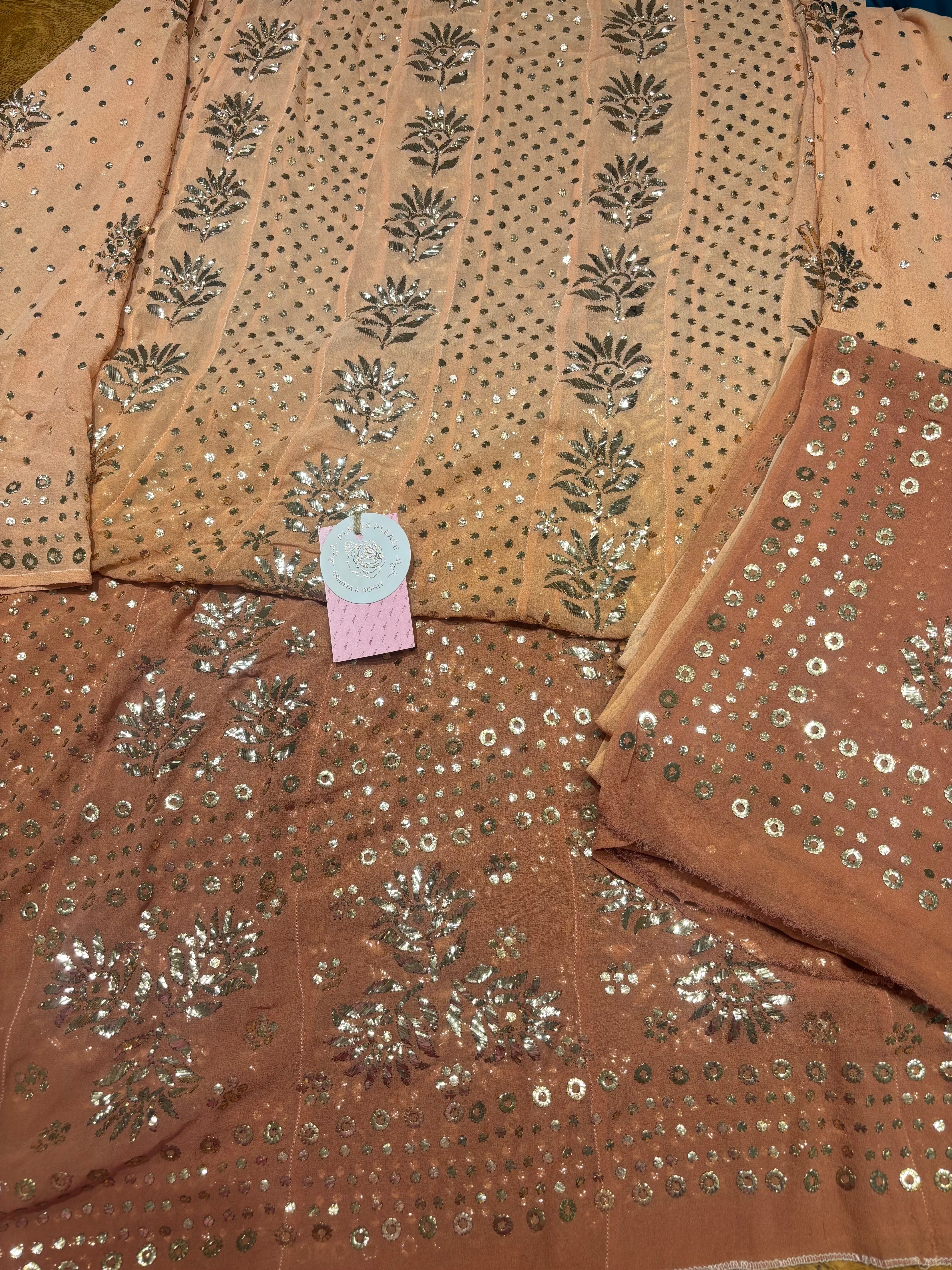 Brown Ombre Pure & Premium Georgette Mukaish Anarkali & Dupatta Set