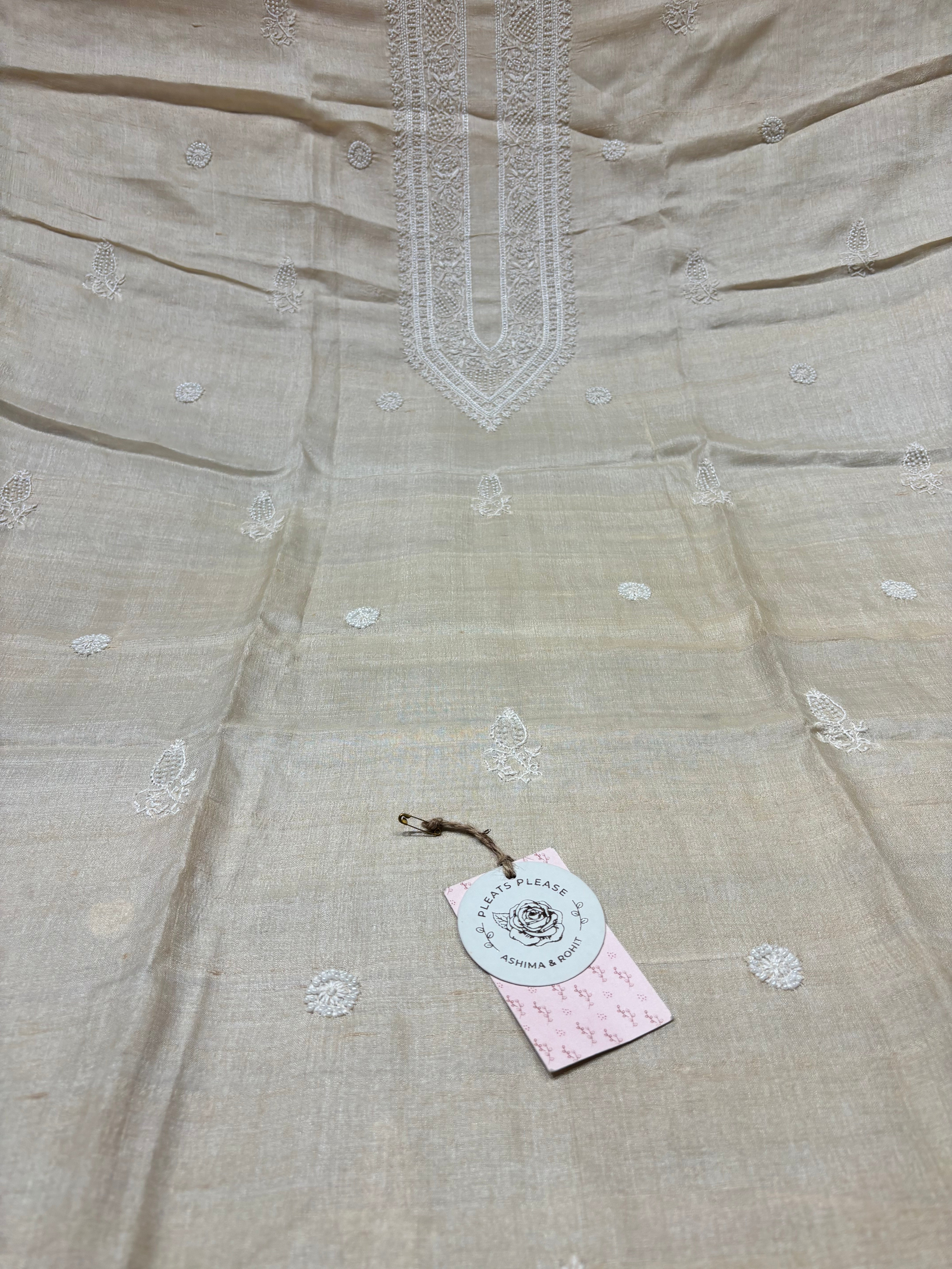 Dyeable Silk Chikankari Men’s Kurta Fabric