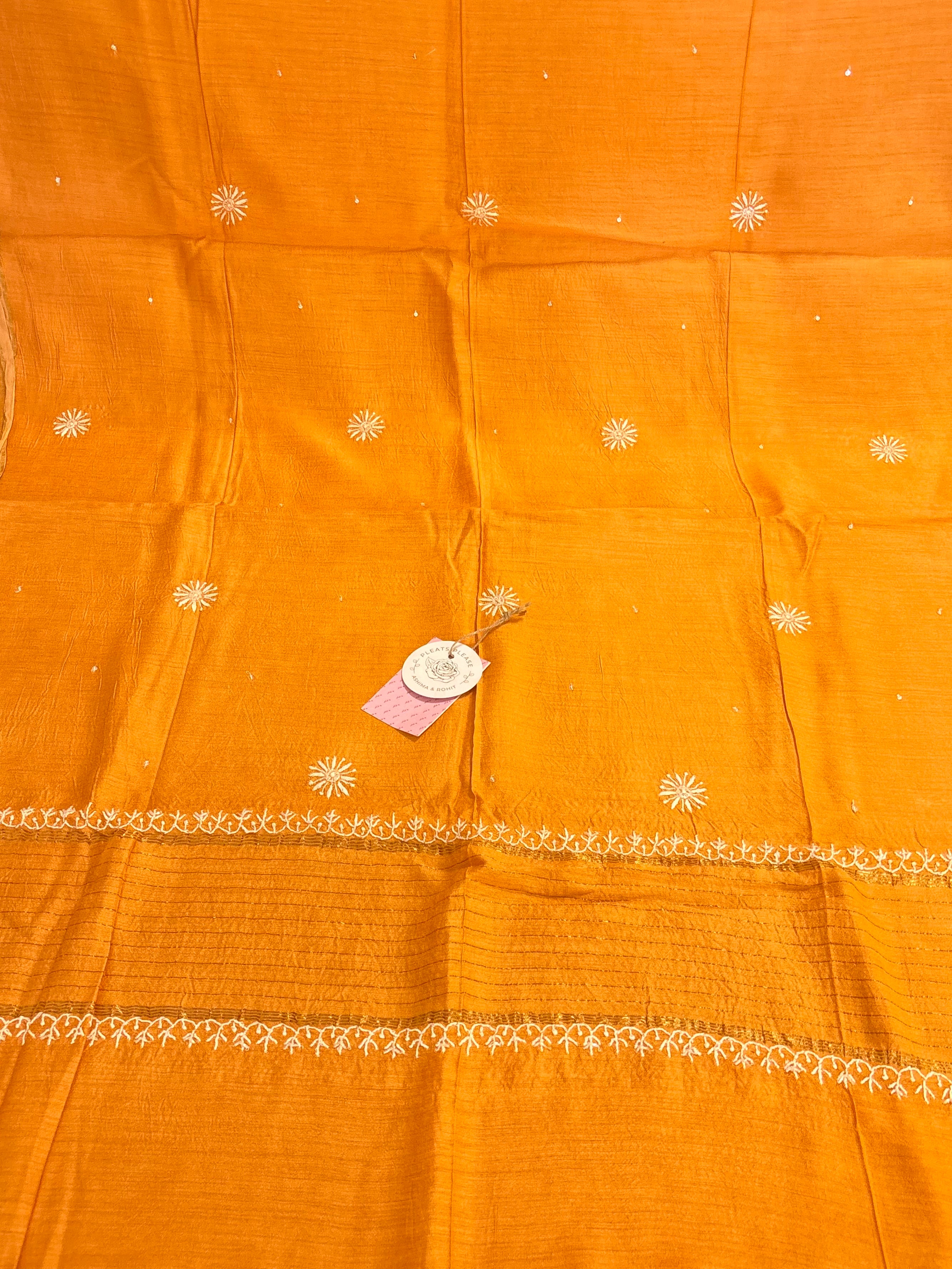 Orange Monga Silk Chikankari Kurta Dupatta Set