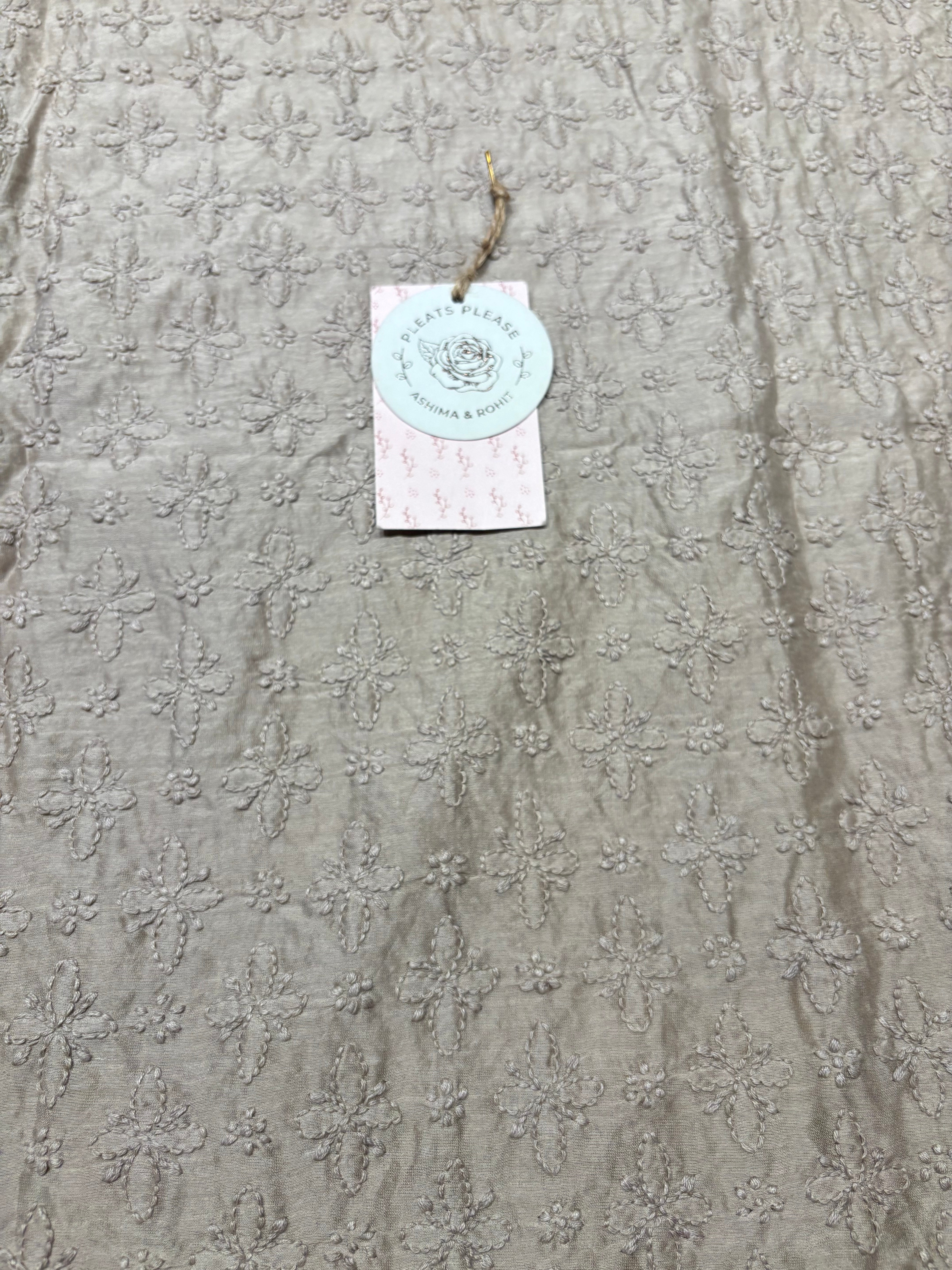 Plaza Taupe Chanderi Silk Chikankari Men's Kurta Fabric