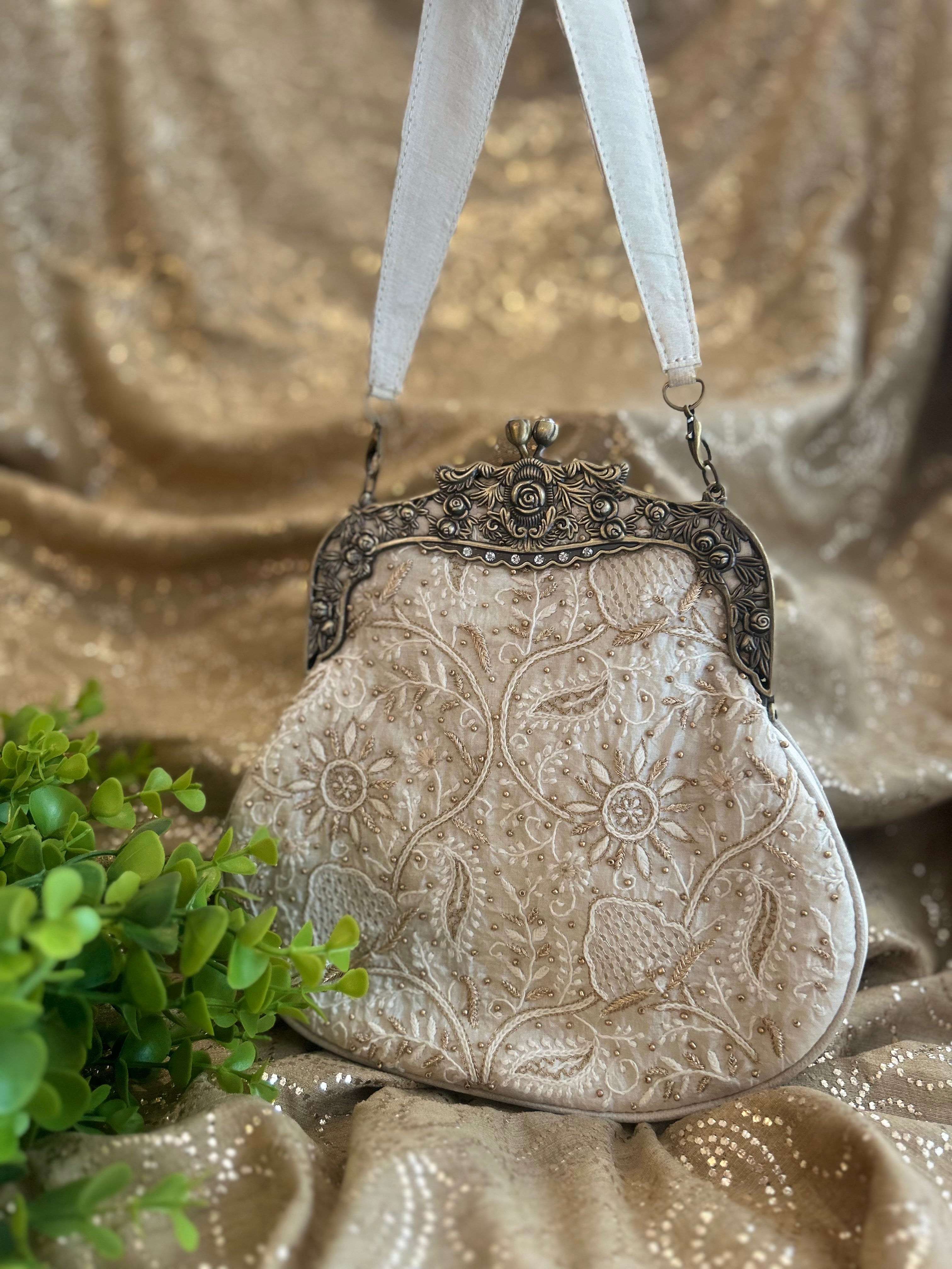 Ivory Chikankari Clutch Bag