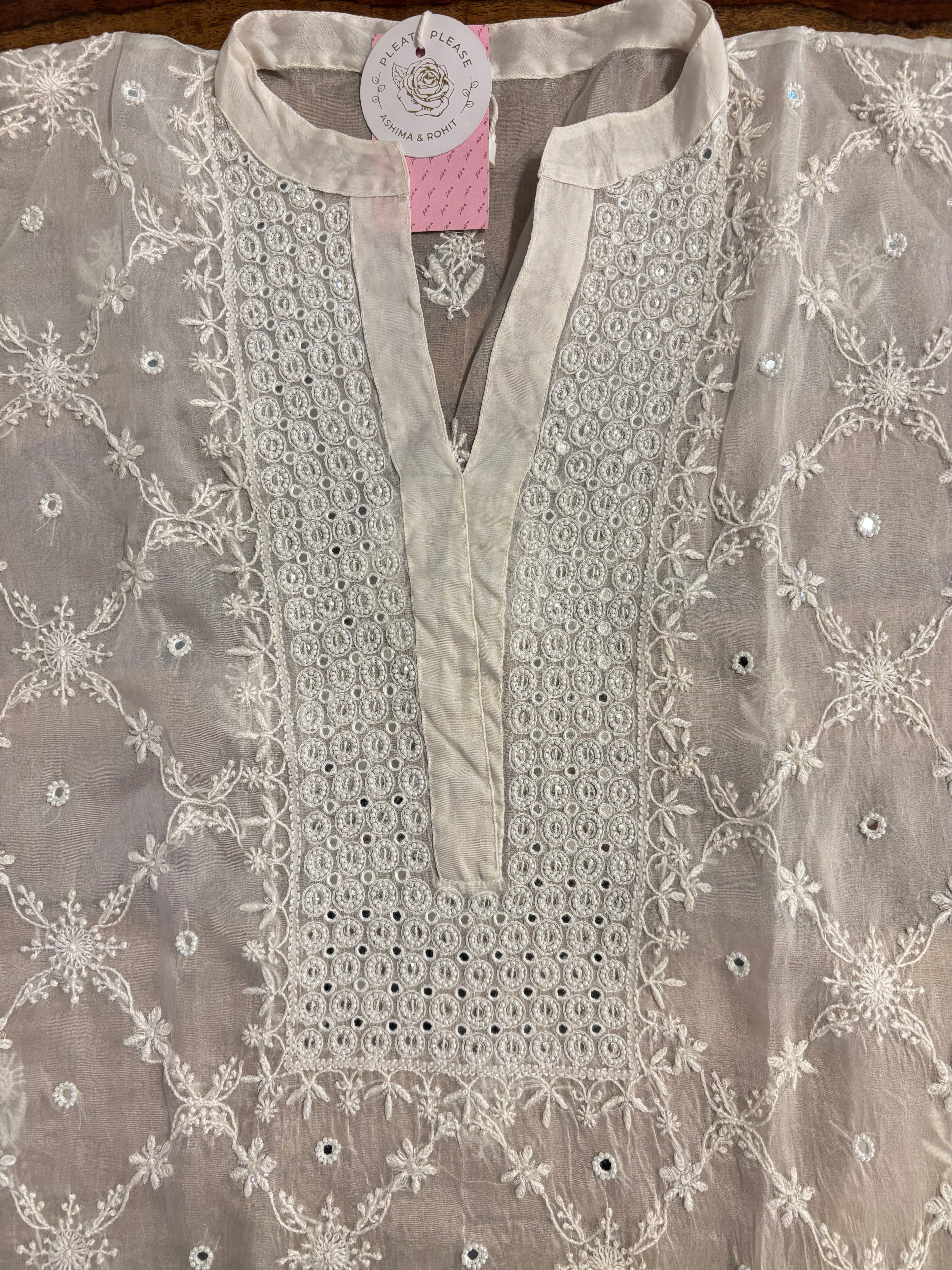 Dyeable Pure Organza Mirror Chikankari Co-Ord Set