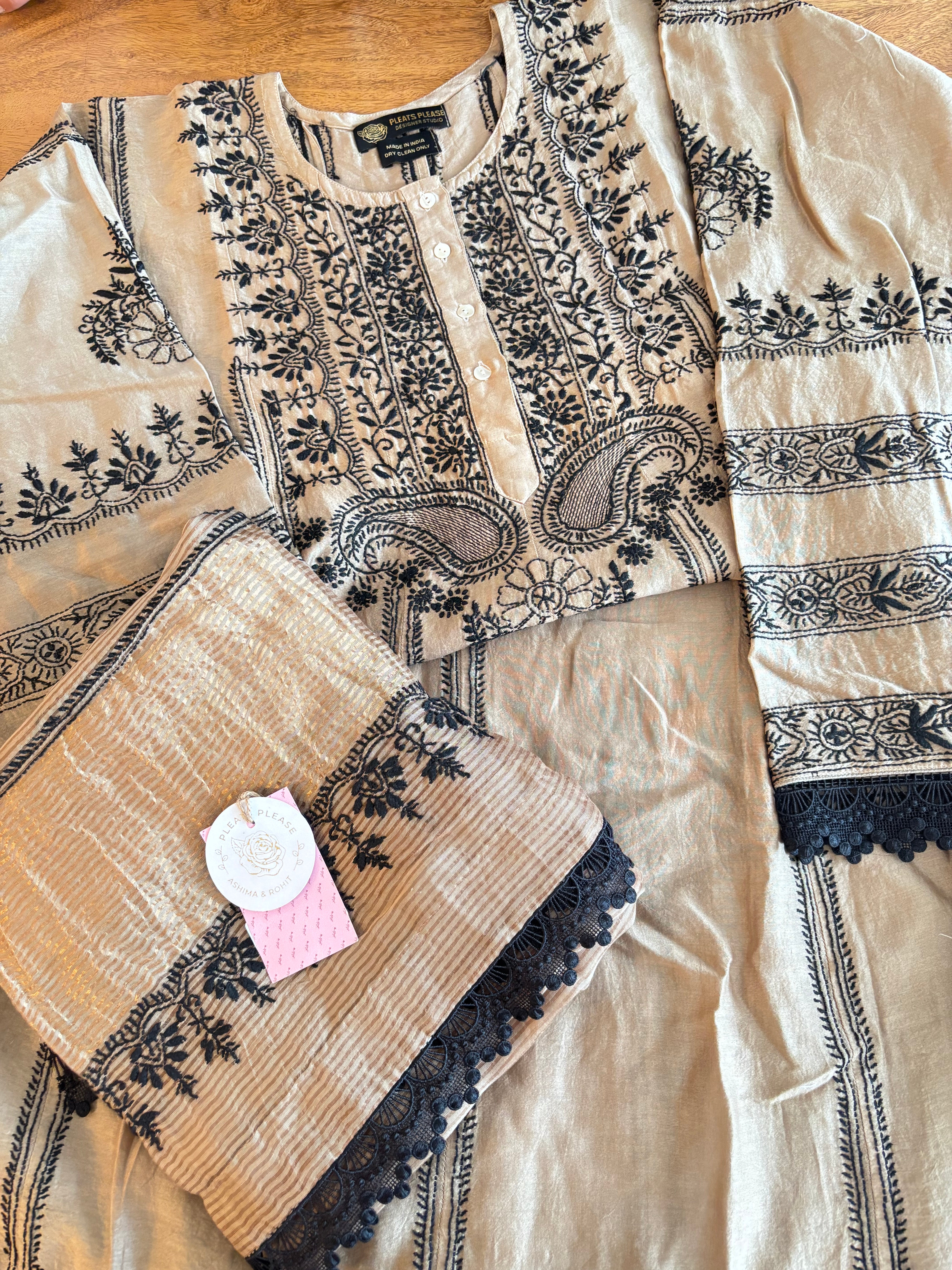 Brown Chanderi Chikankari Anarkali & Dupatta