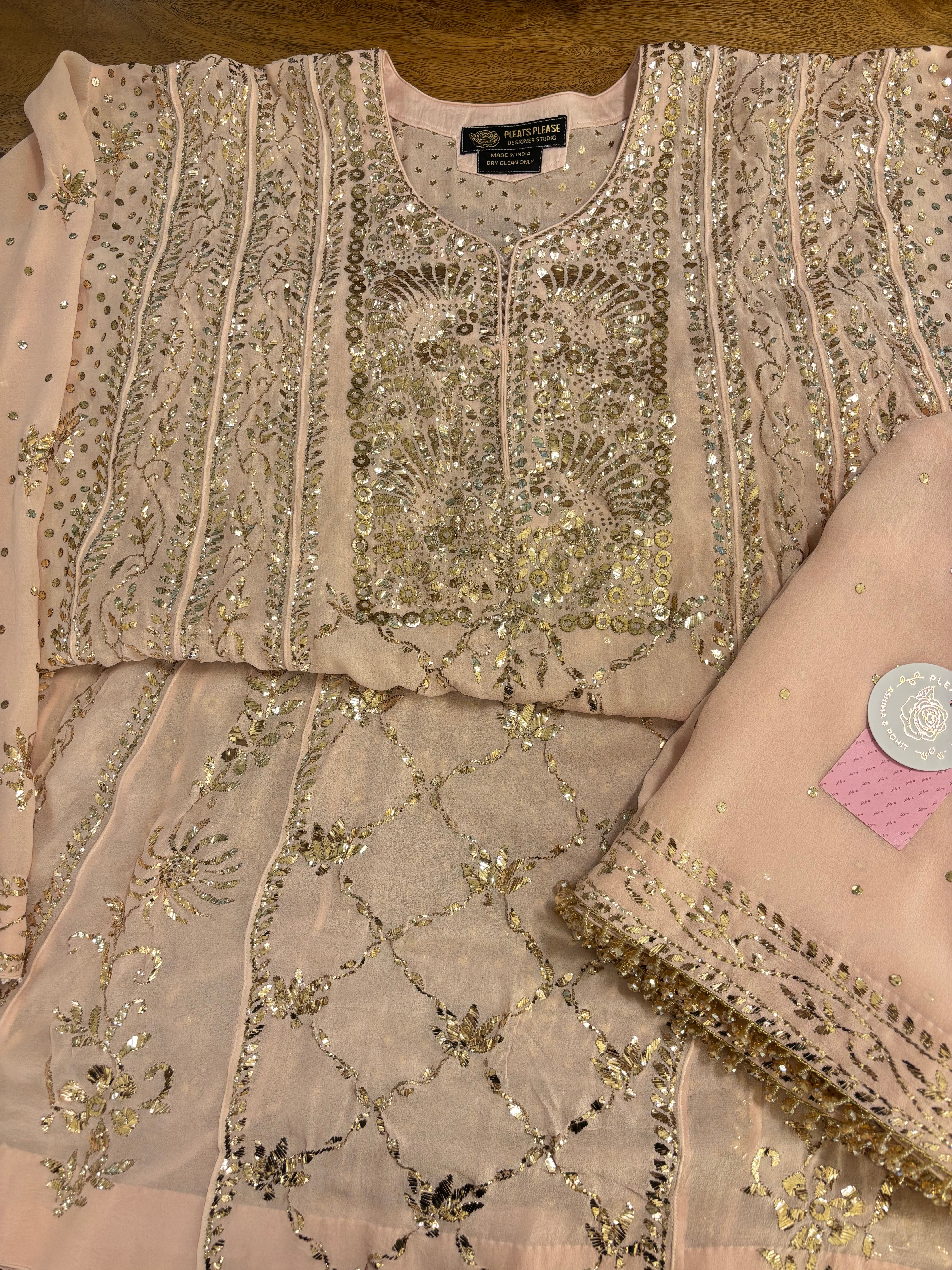 Baby Pink Pure & Premium Georgette Mukaish Jhola & Dupatta