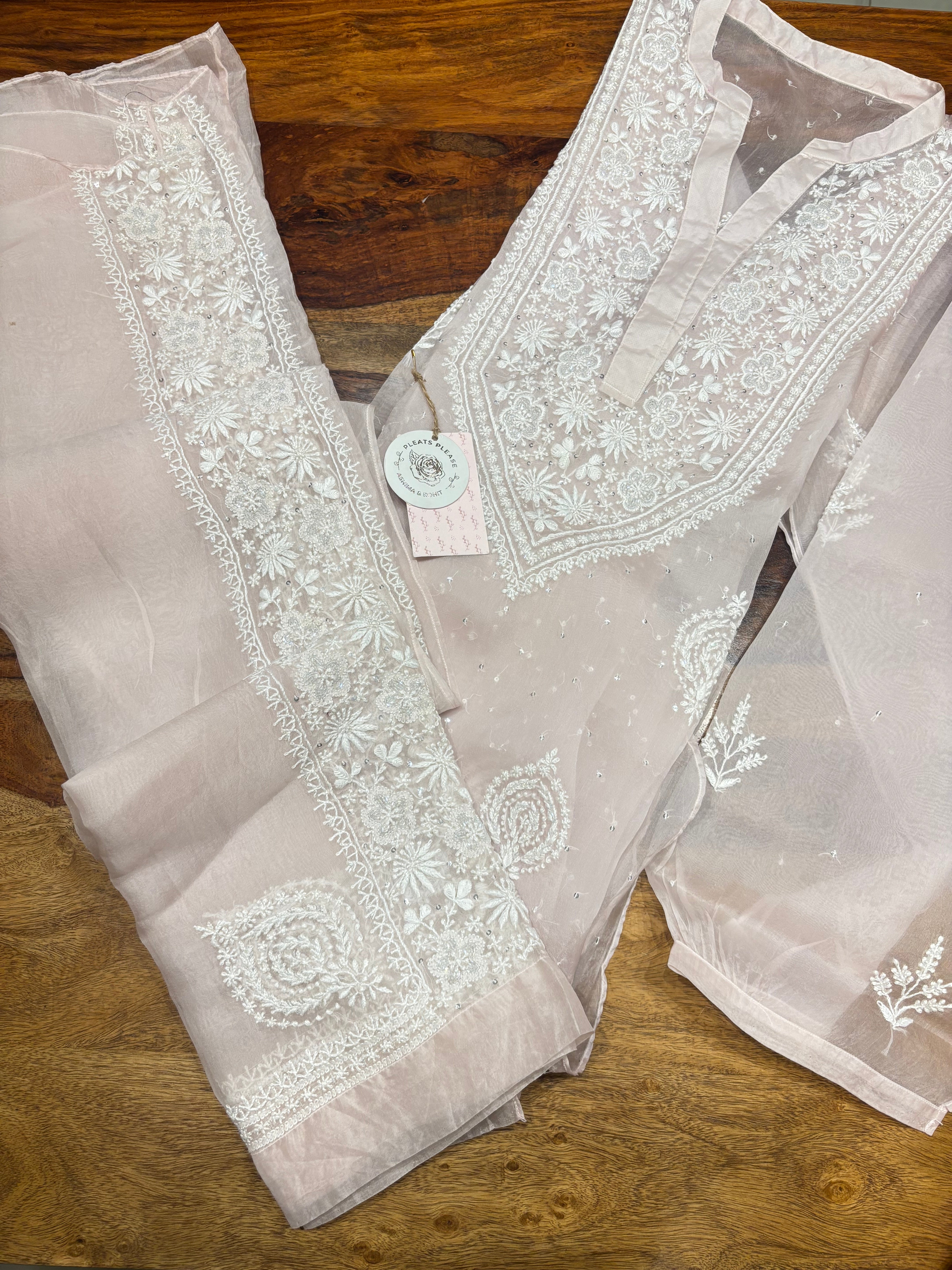 Soft Pink Organza Chikankari Co-ord Set