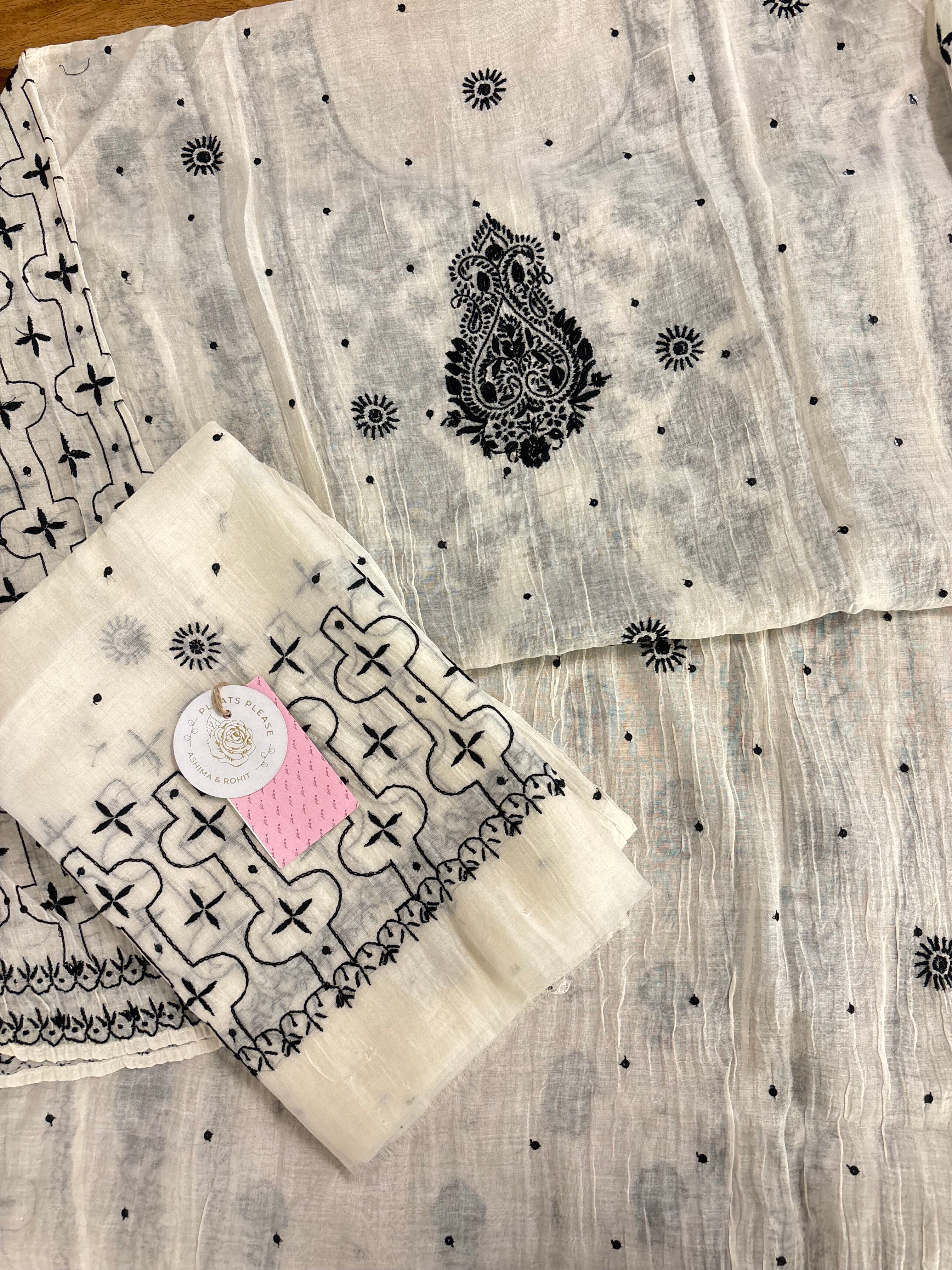 Dyeable Black & White Chanderi Kurta & Dupatta