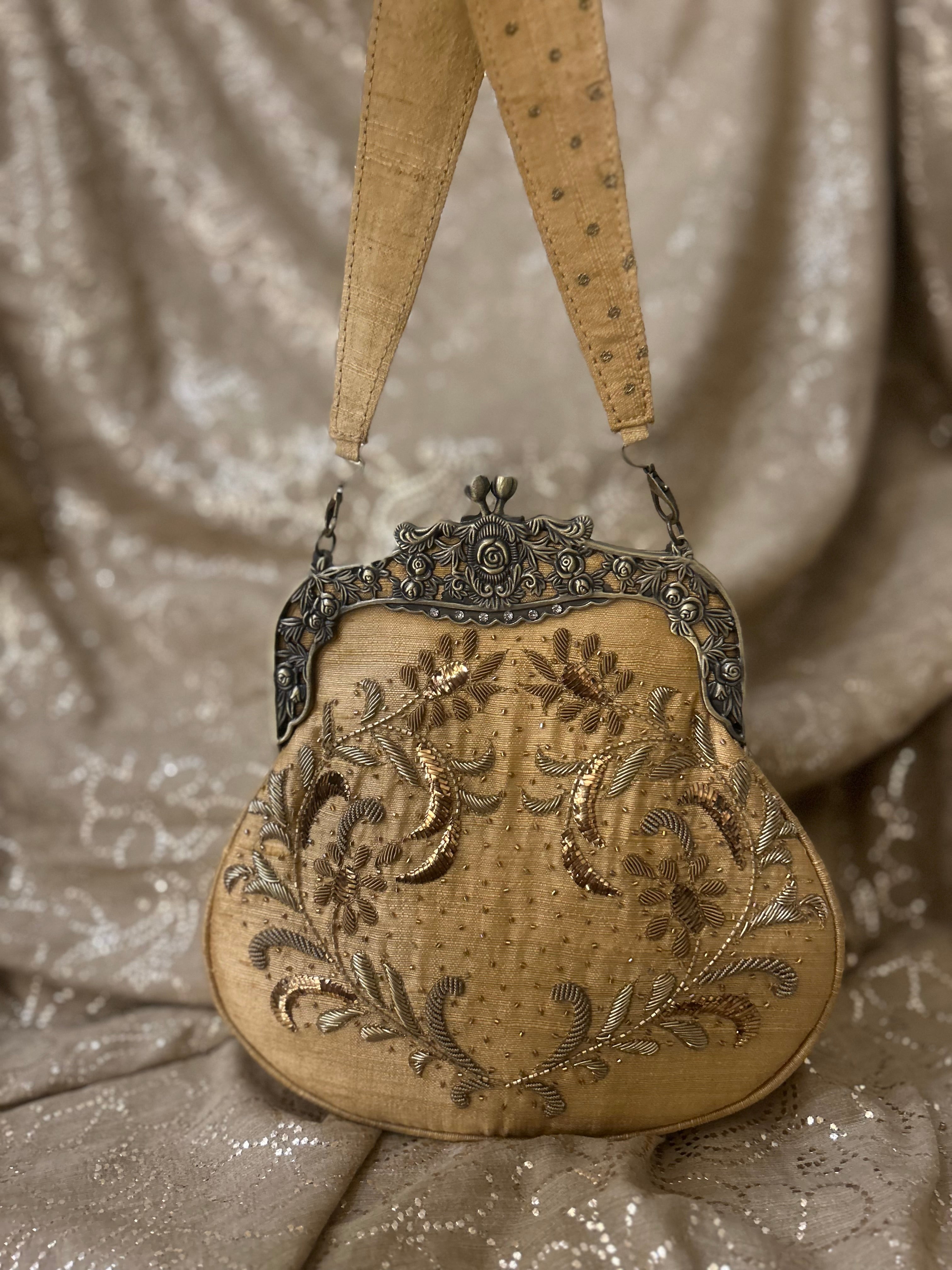 Beige Zardozi Mukaish Clutch Bag