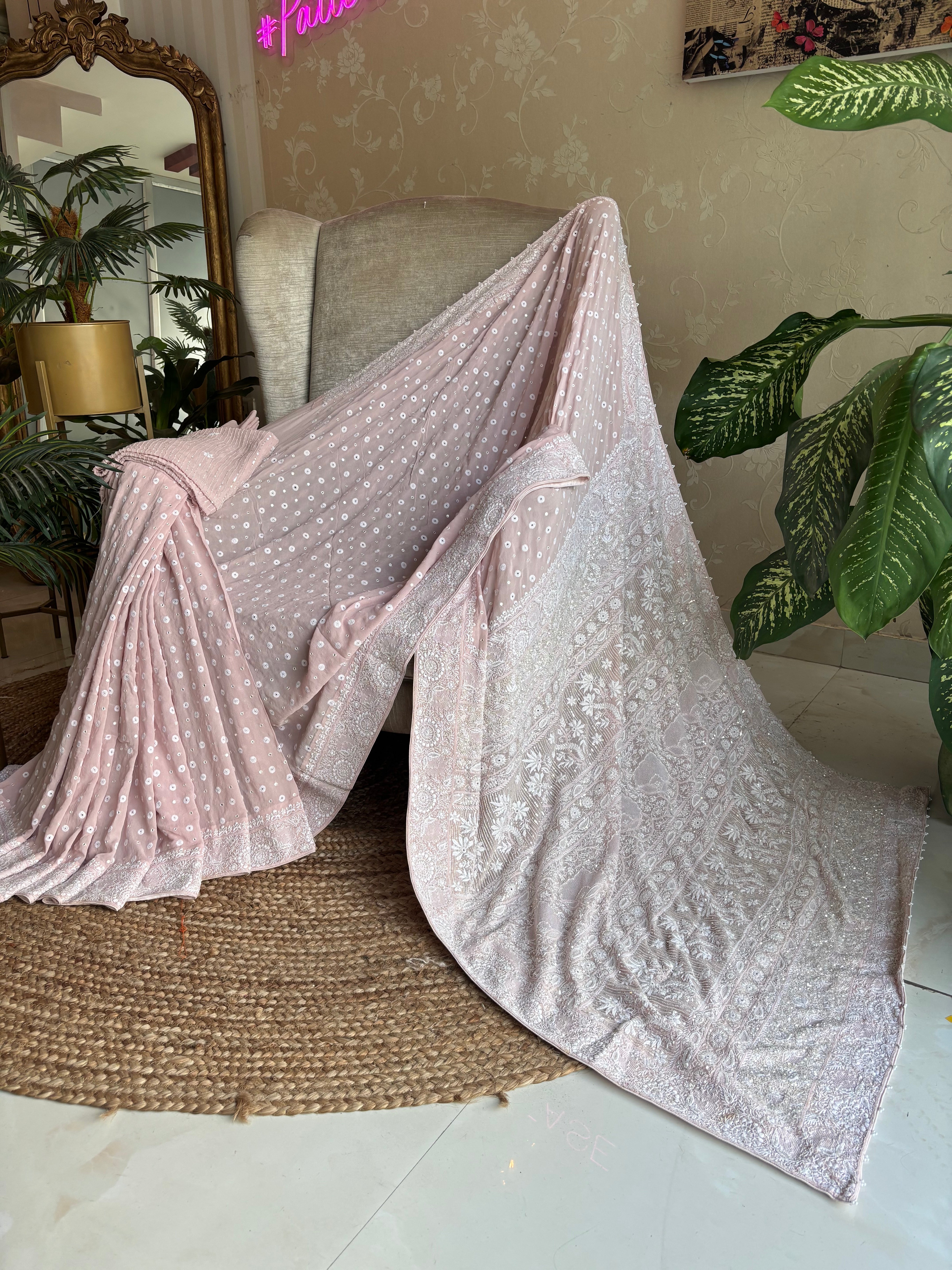 Dusty Pink Pure And Premium Georgette Saree And Blouse