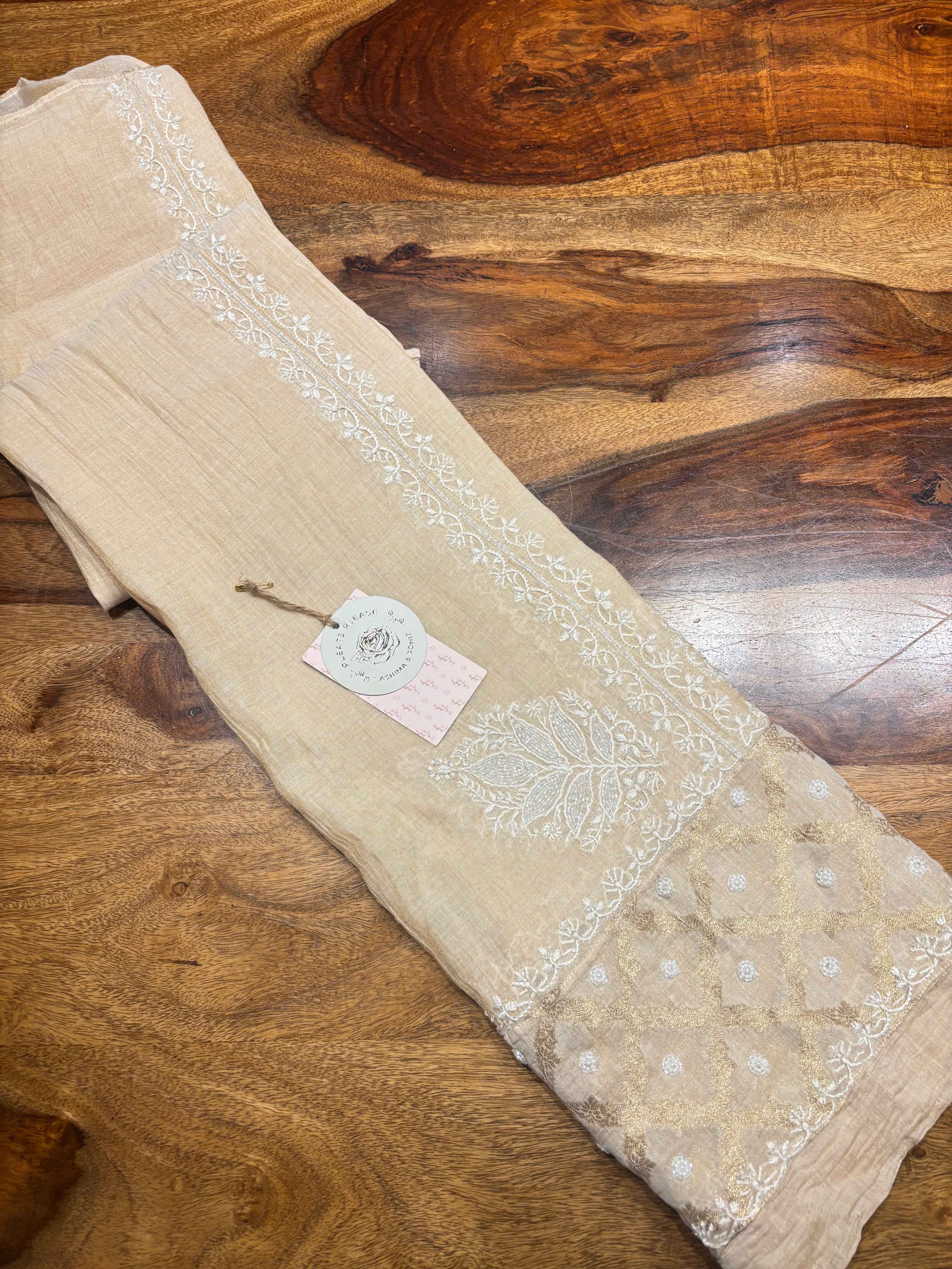 Natural Pure Tissue Chikankari Co-ord Set - Pleats PleaseChikankari