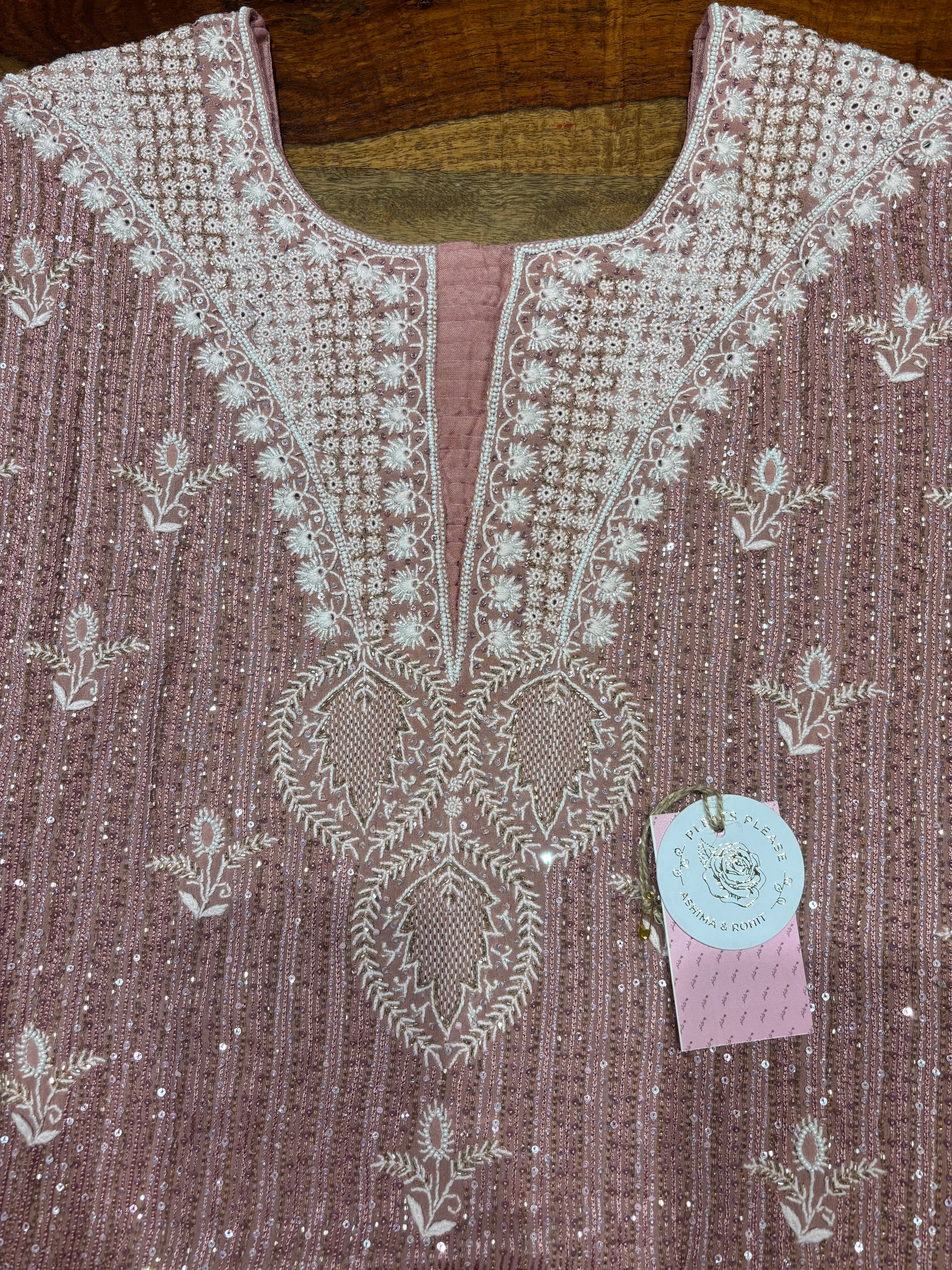 Taupe pink Pure & Premium Georgette Chikankari Kurta & Dupatta Set