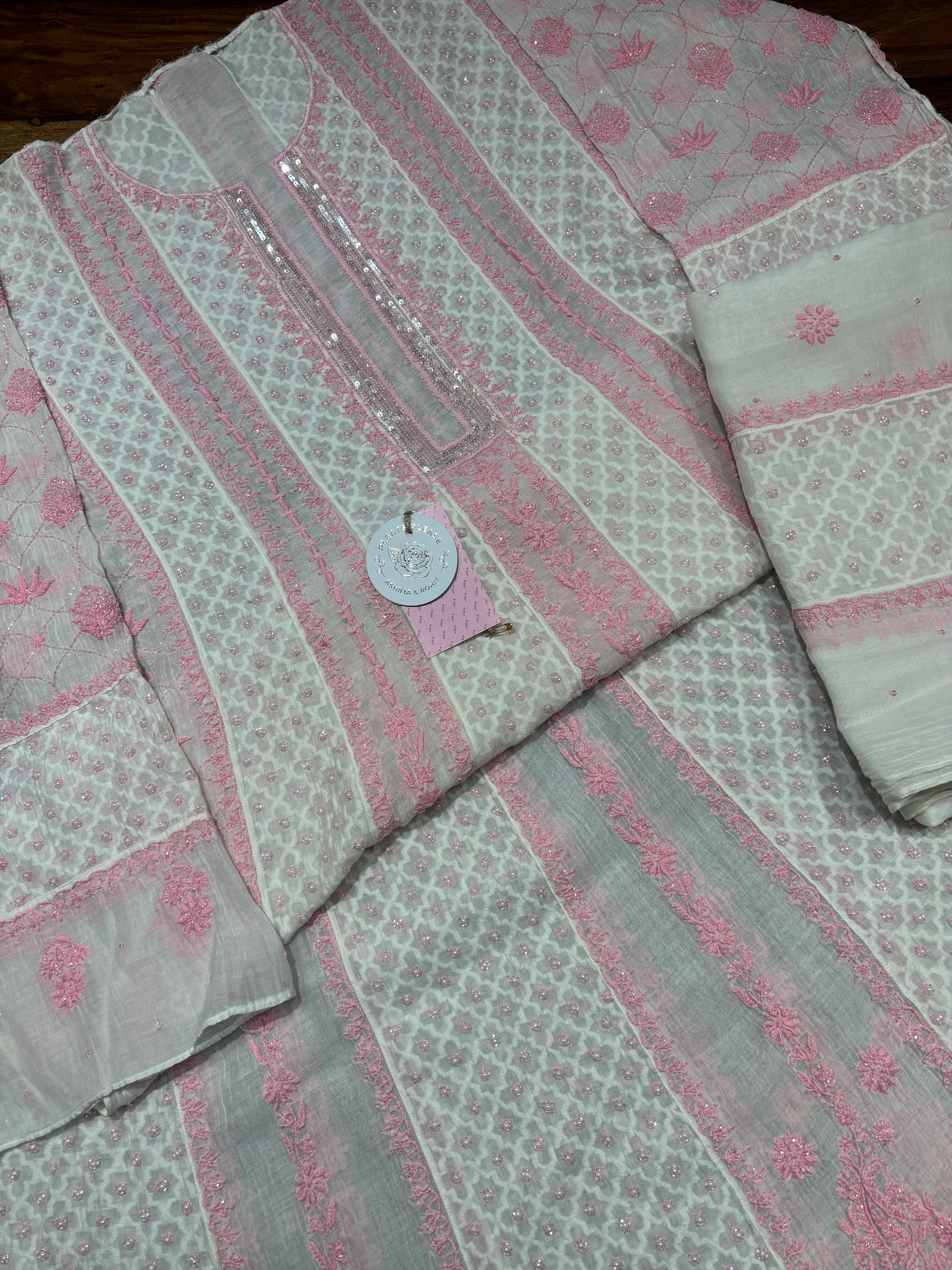 Dyeable Chanderi Mul Chikankari Anarkali & Dupatta Set
