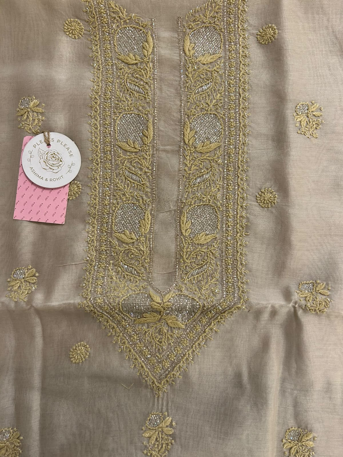 Champagne Chanderi Silk Chikankari Men’s Kurta