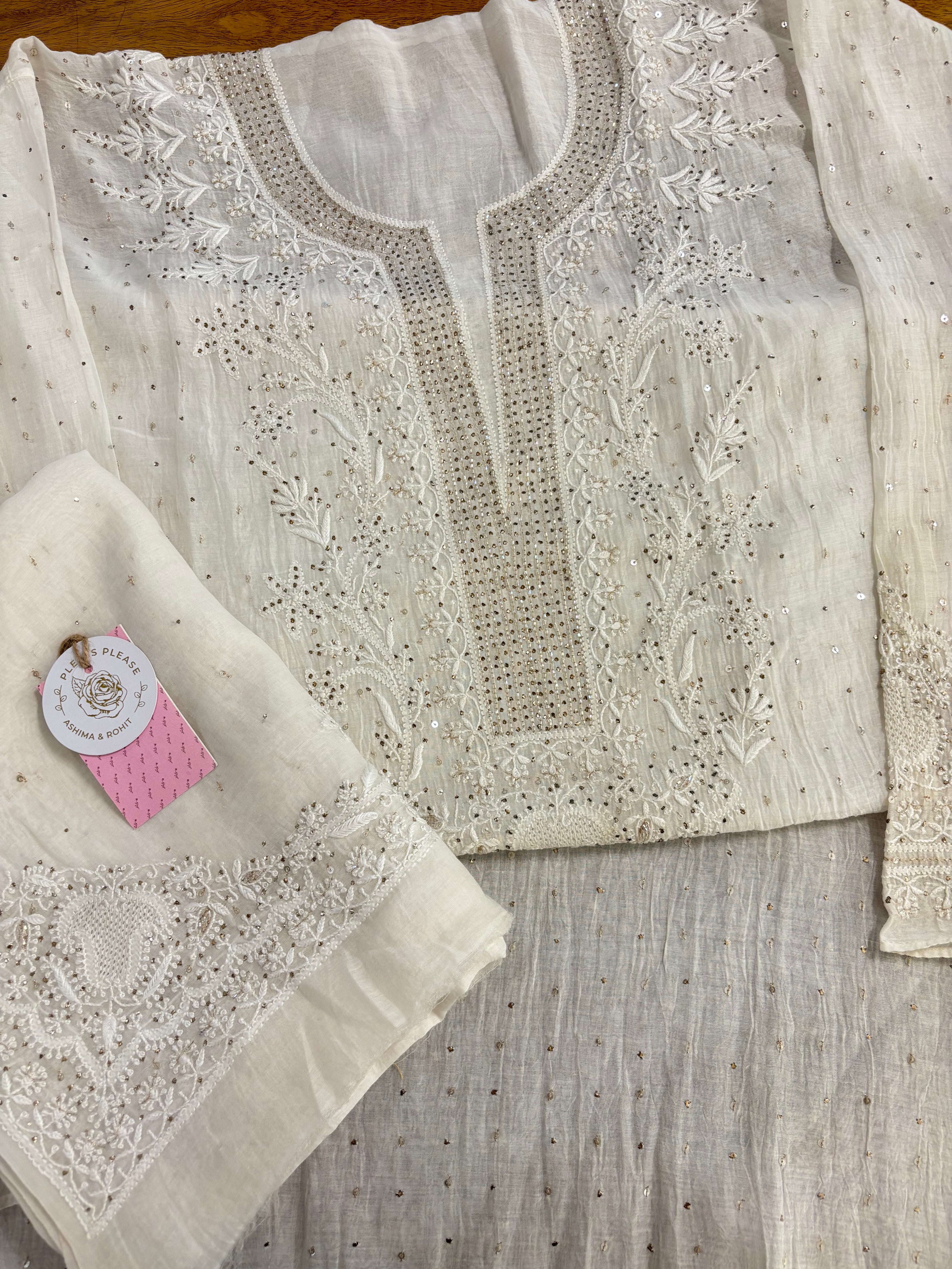 Dyeable Chanderi Chikankari Mukaish Kurta & Dupatta
