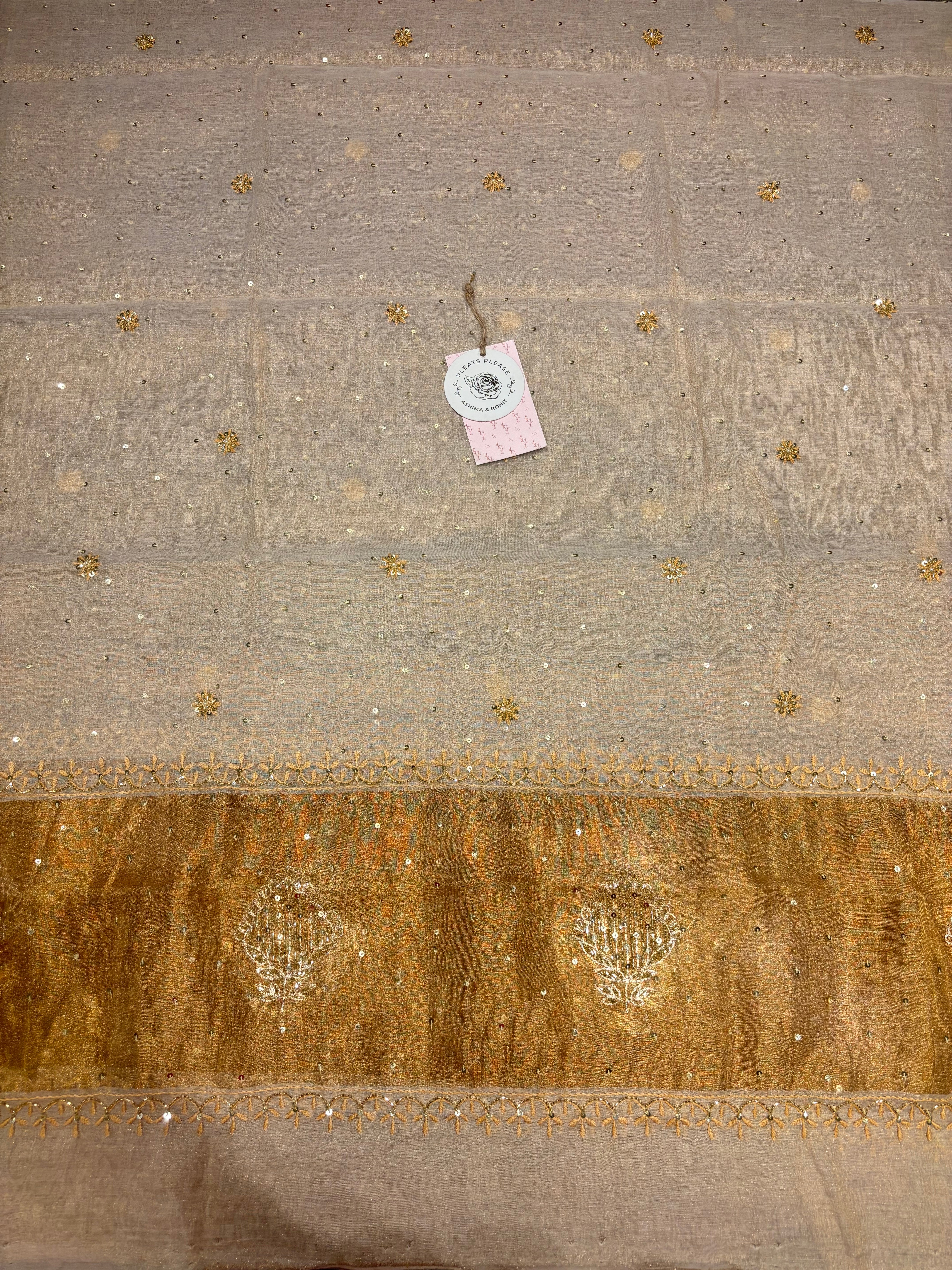 Dyeable Golden Pure Tissue Chikankari A line Anarkali and Dupatta Pearl Neckline